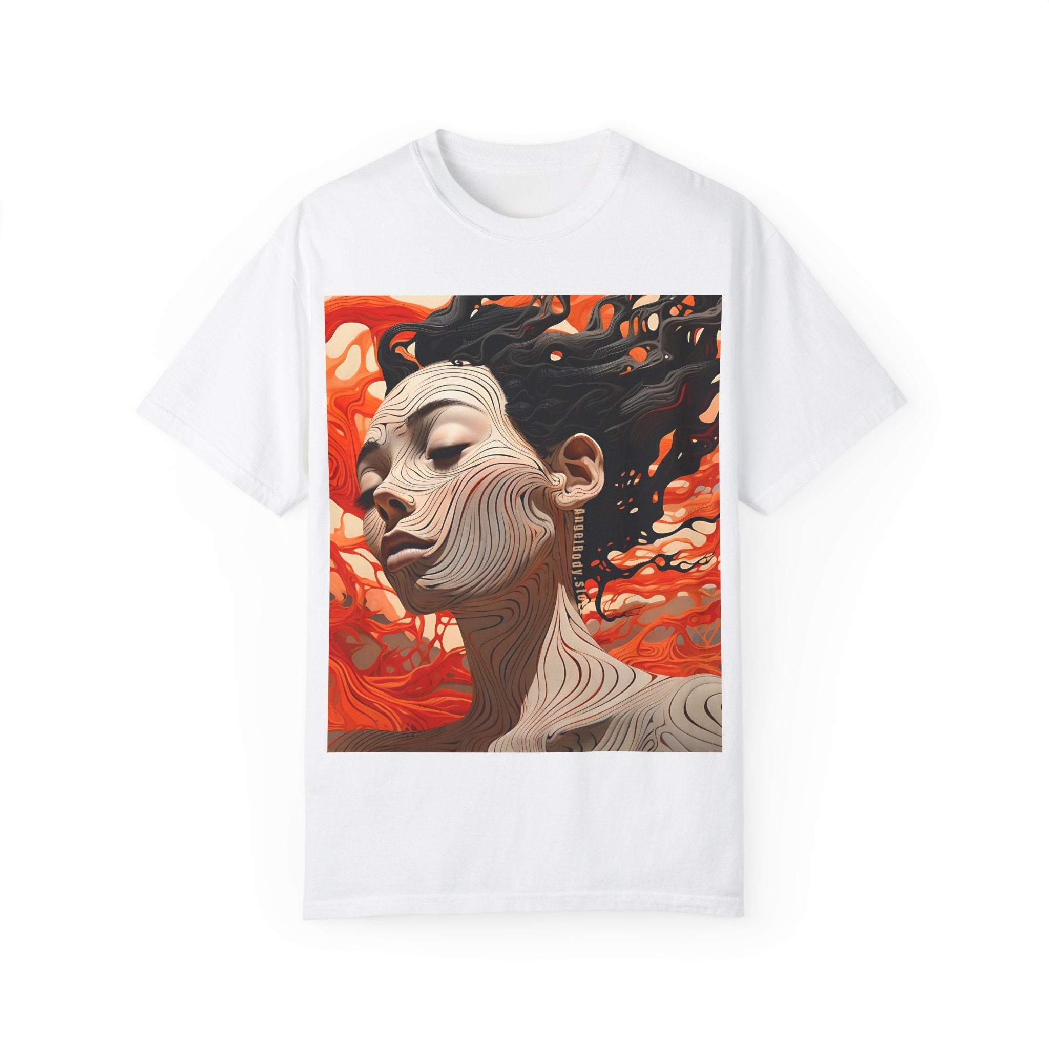 Artistic Unisex Garment-Dyed T-Shirt with Abstract female face Profile Design - Angel Body