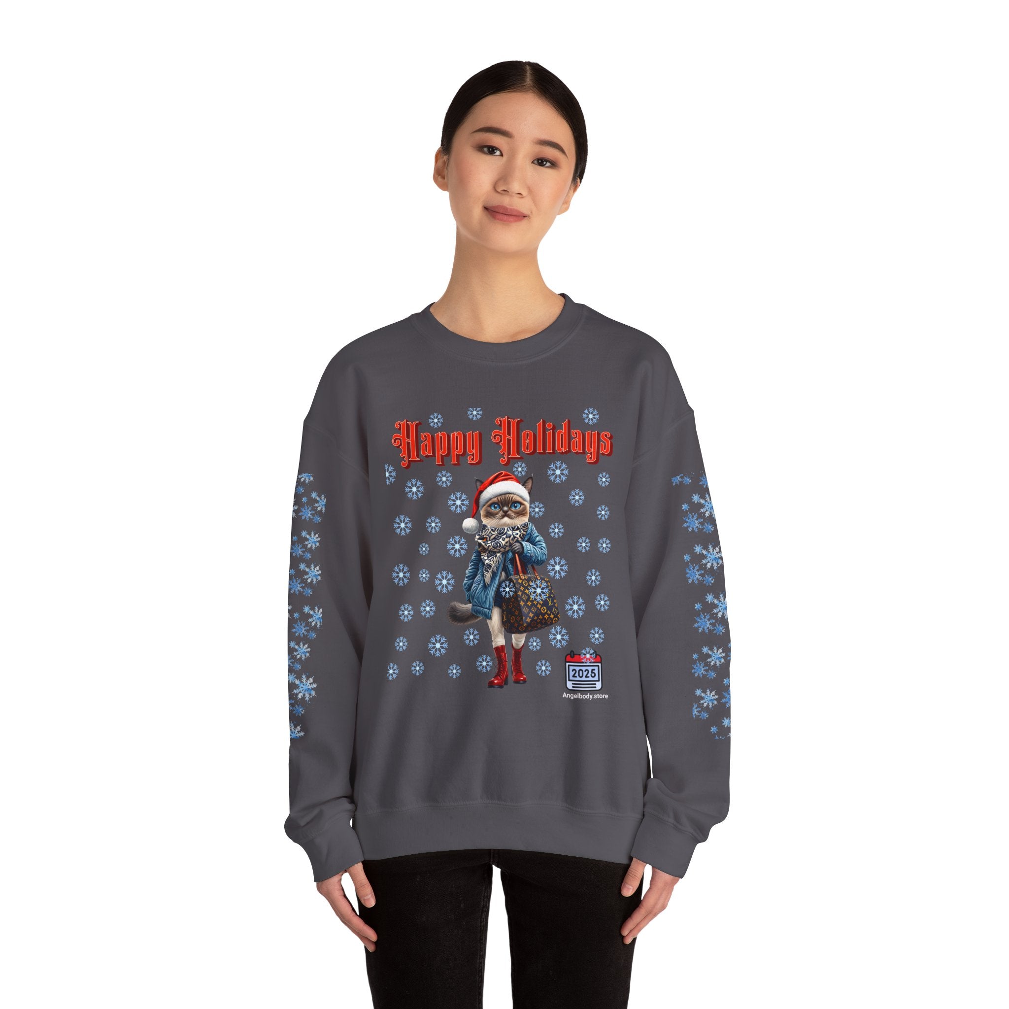 Holiday Cat Crewneck Sweatshirt - Angel Body