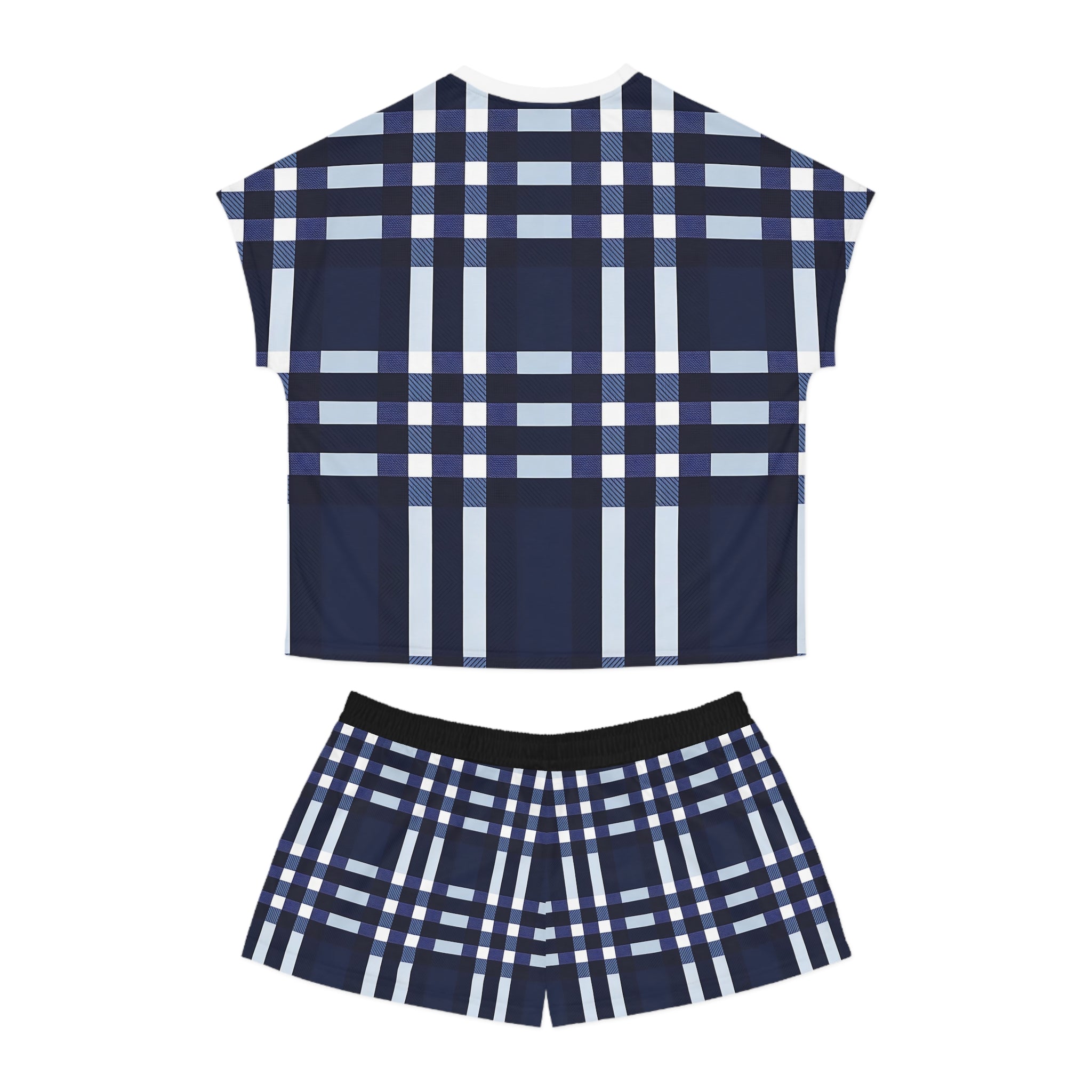 Cozy Women's Short Pajama Set - Navy Blue Plaid for Relaxing Nights - Angel Body