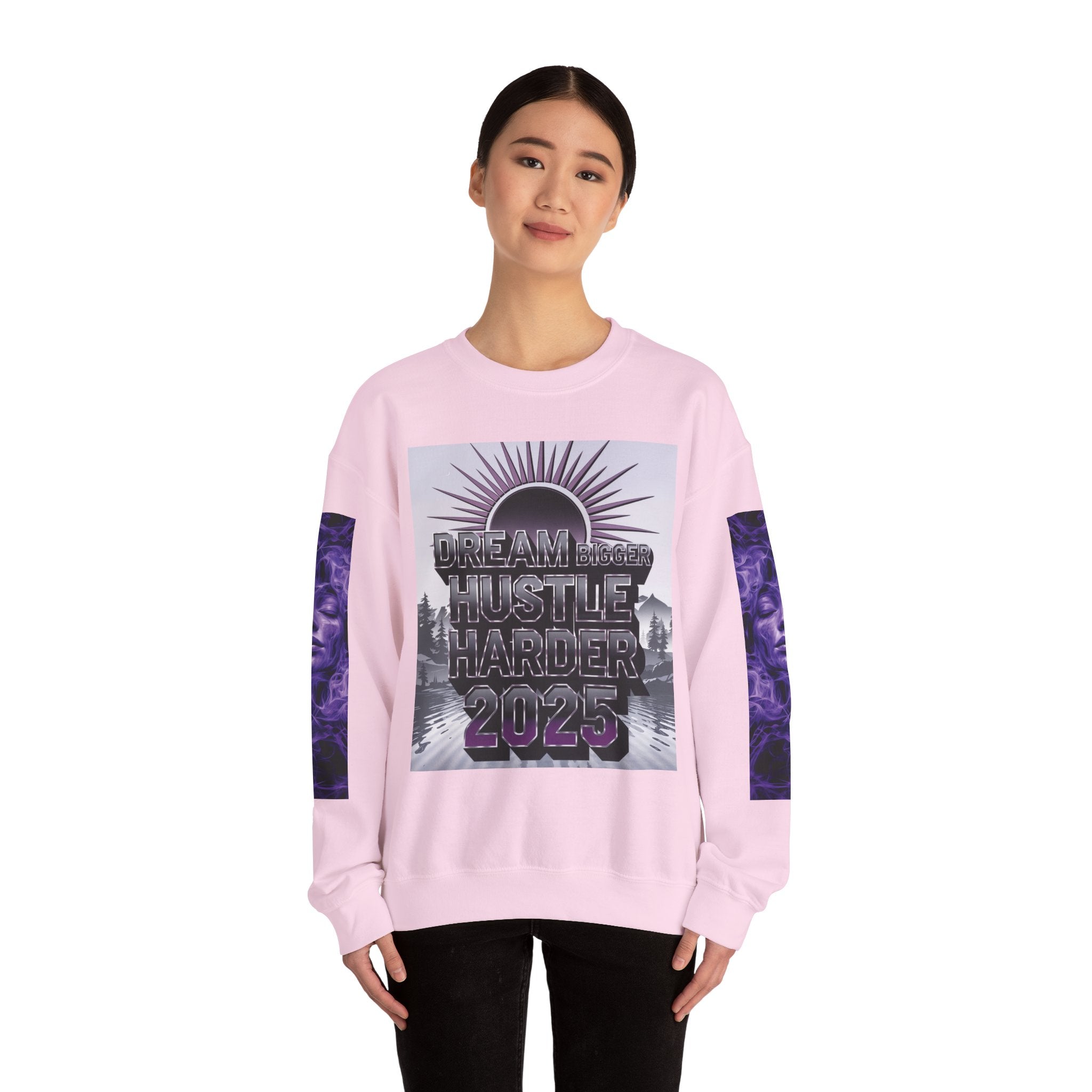 Dream Bigger Hustle Harder Crewneck Sweatshirt | Motivational Unisex Sweatshirt for Dreamers and Go-Getters - Angel Body