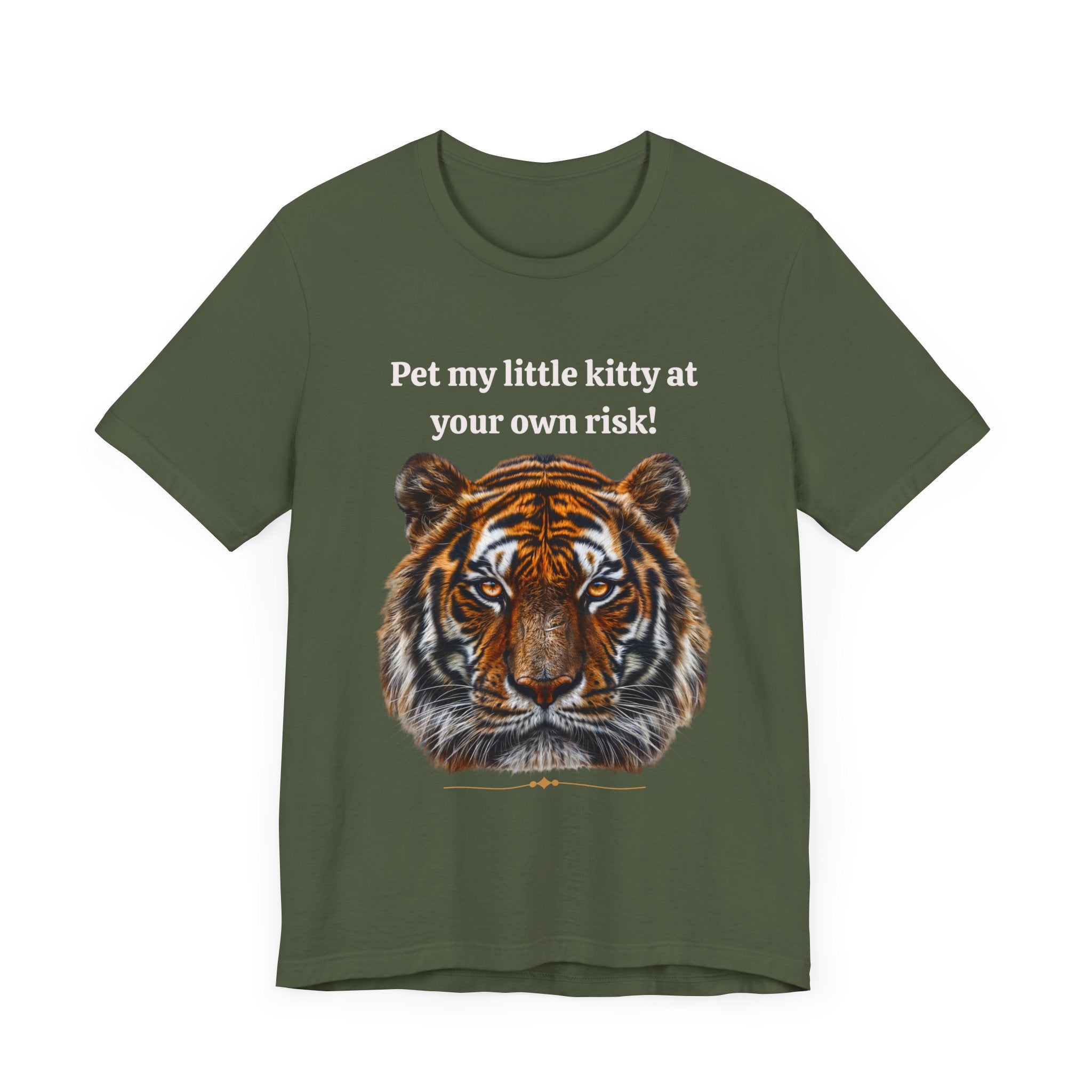 Unisex Jersey Short Sleeve Fun Tiger Print Tee: Pet my little kitty at your own risk - Angel Body