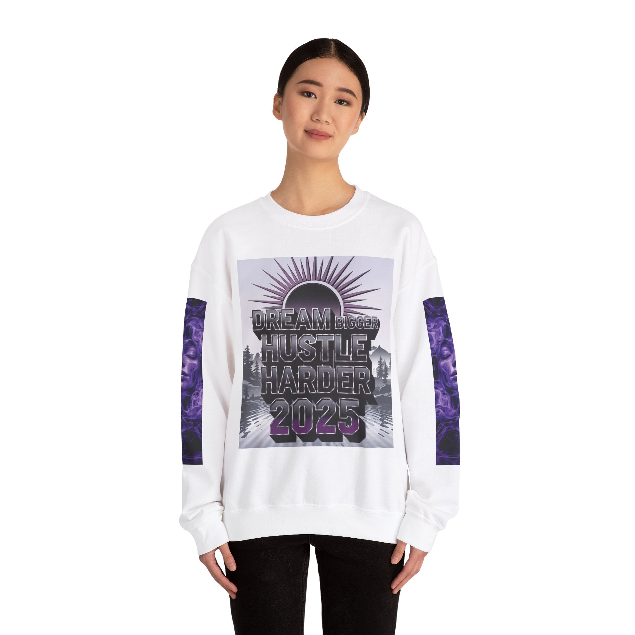 Dream Bigger Hustle Harder Crewneck Sweatshirt | Motivational Unisex Sweatshirt for Dreamers and Go-Getters - Angel Body