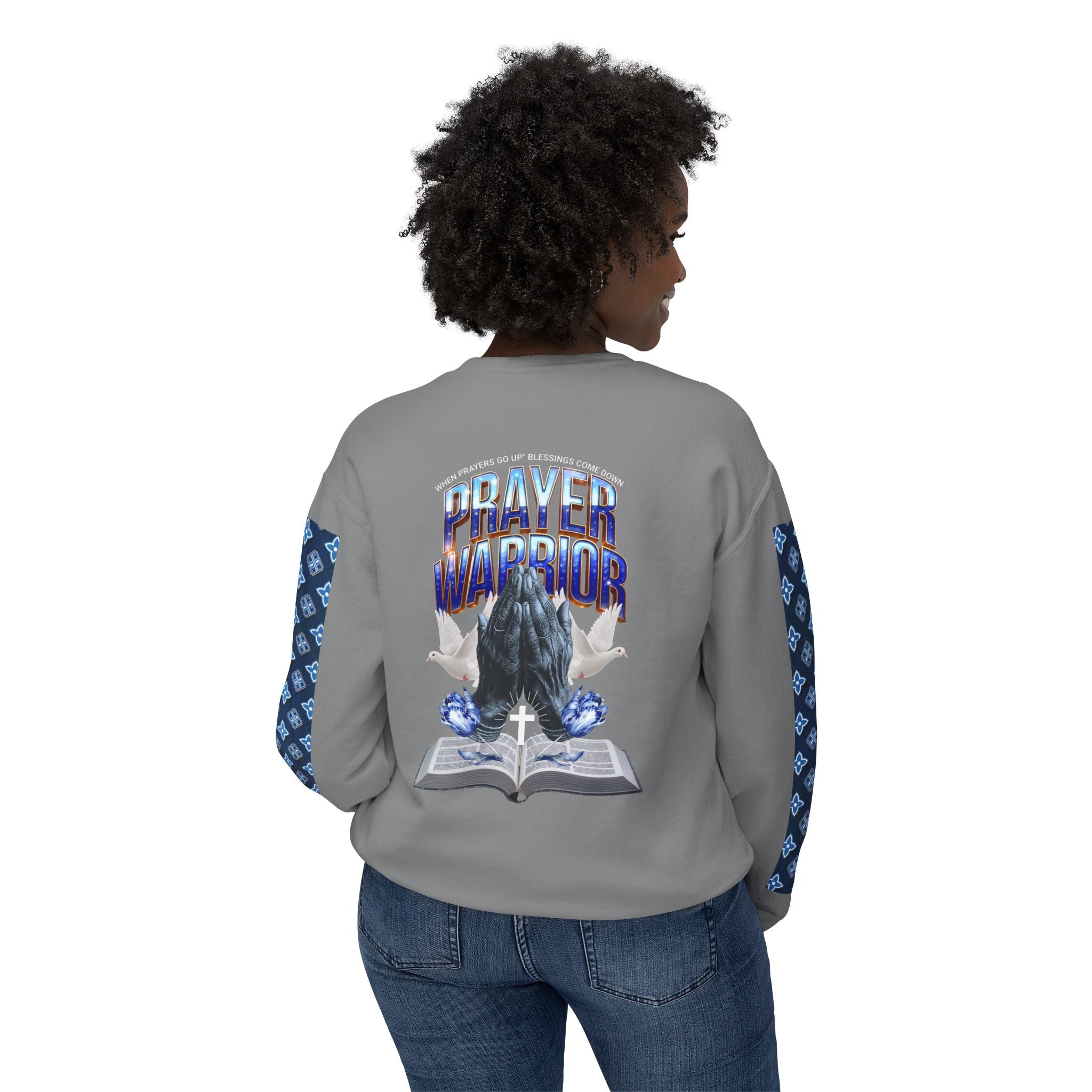 Unisex Lightweight Prayer Warrior Sweatshirt - Inspirational Crewneck for Spiritual Growth - Angel Body