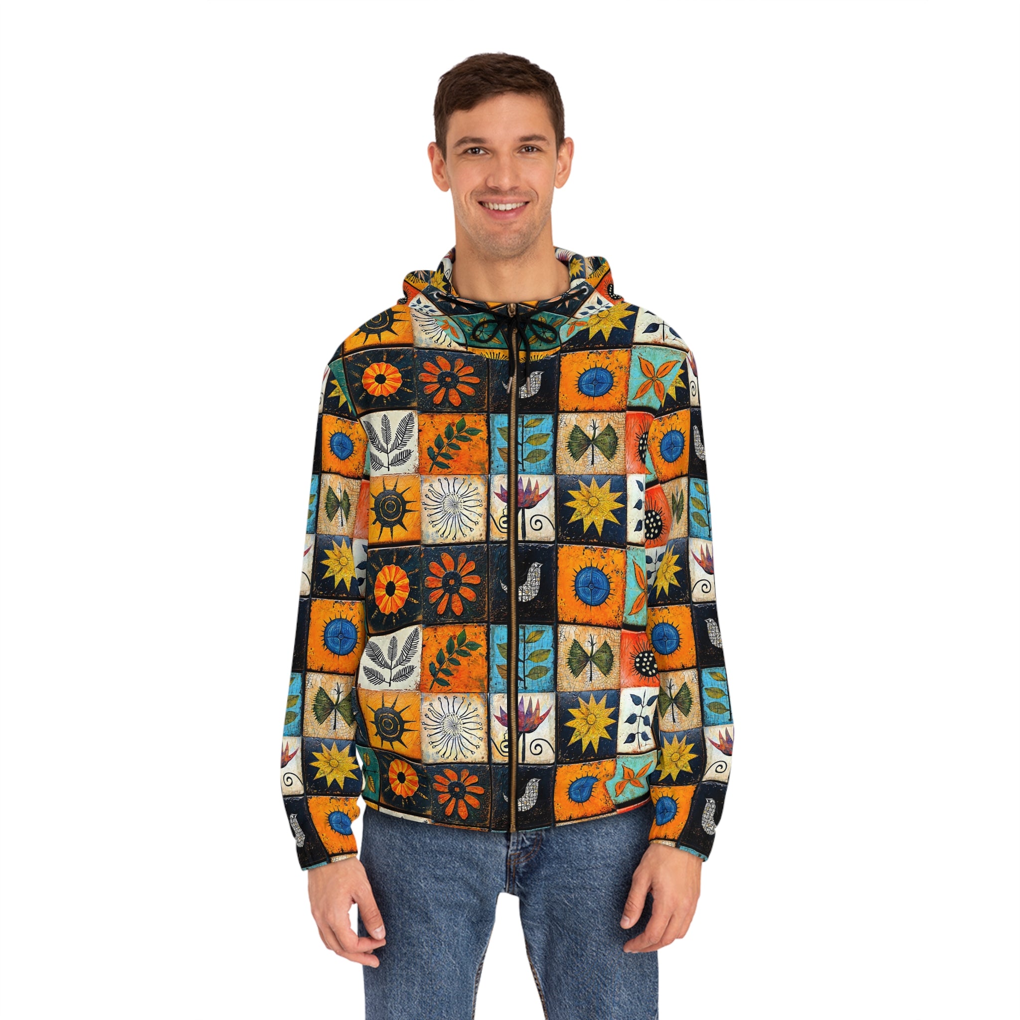 Man's Vibrant Floral Hoodie - Bohemian Tile Style - Angel Body
