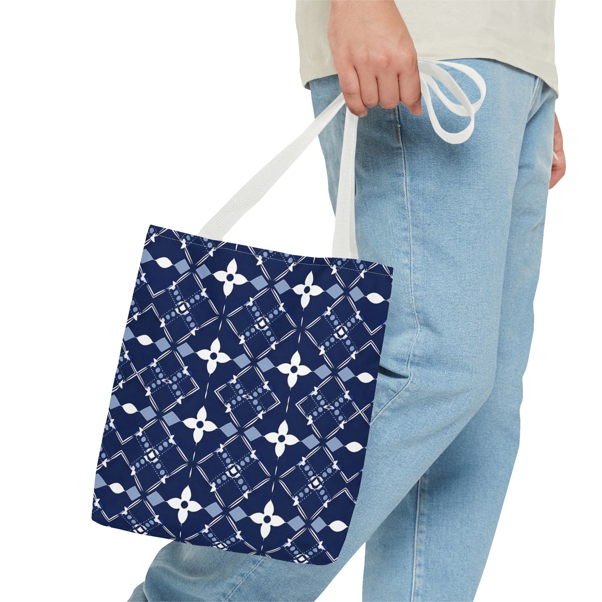 Navy Floral Pattern Tote Bag - Stylish & Versatile for Everyday Use - Angel Body