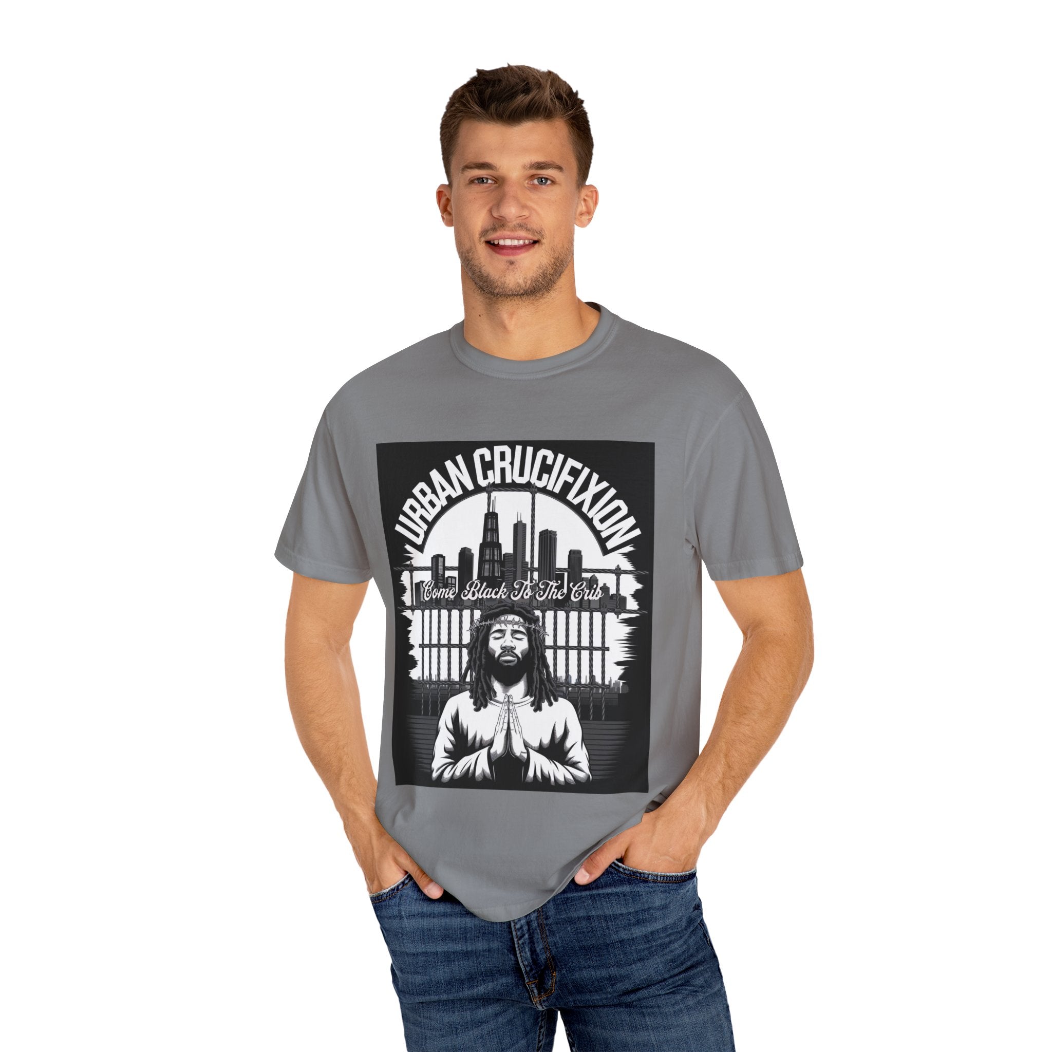 Urban Crucifixion Unisex Garment-Dyed T-Shirt - Street Art Inspired Design - Angel Body