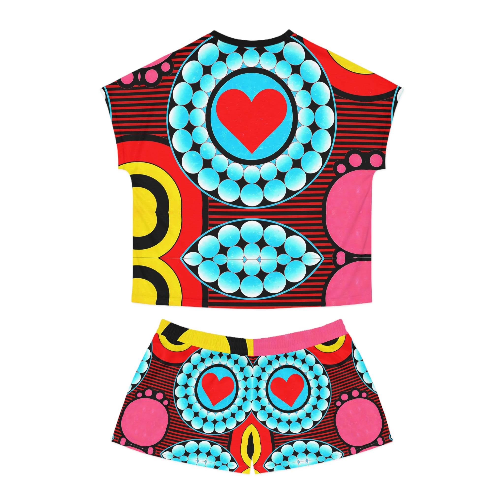 Colorful Heart Print Women's Short Pajama Set - Comfortable and Fun Sleepwear - Angel Body