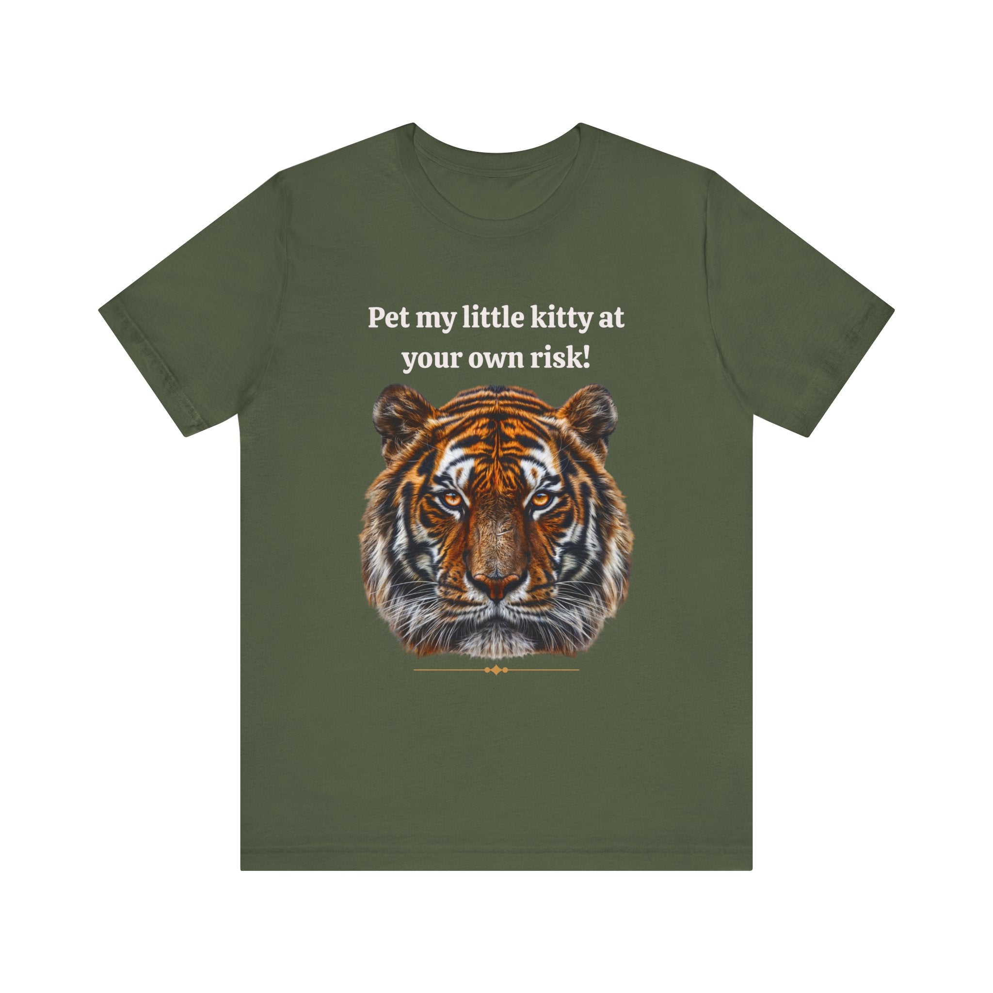 Unisex Jersey Short Sleeve Fun Tiger Print Tee: Pet my little kitty at your own risk - Angel Body