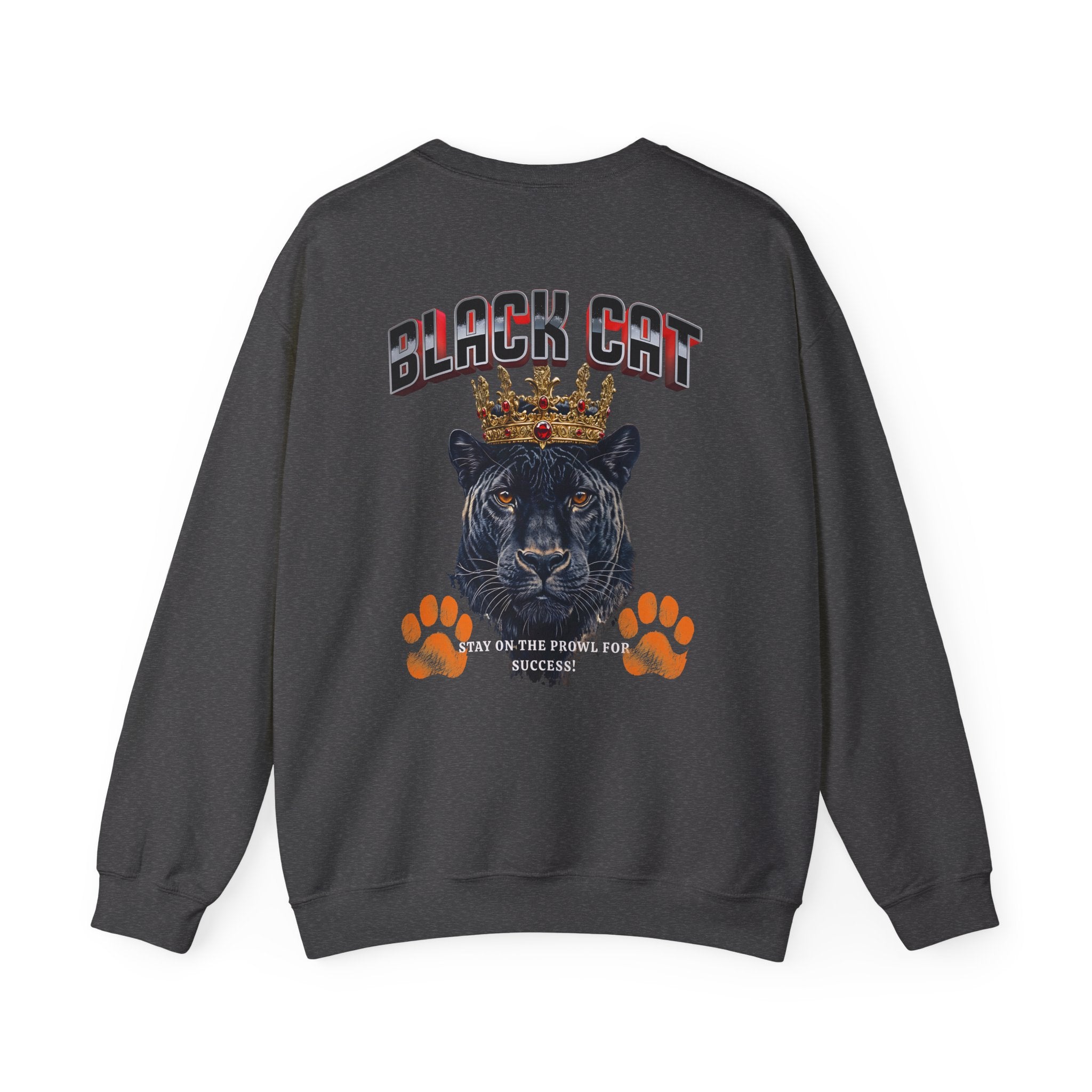 Black Cat Crowned Sweatshirt - Unisex Heavy Blend™, Stay on the Prowl for Success! - Angel Body