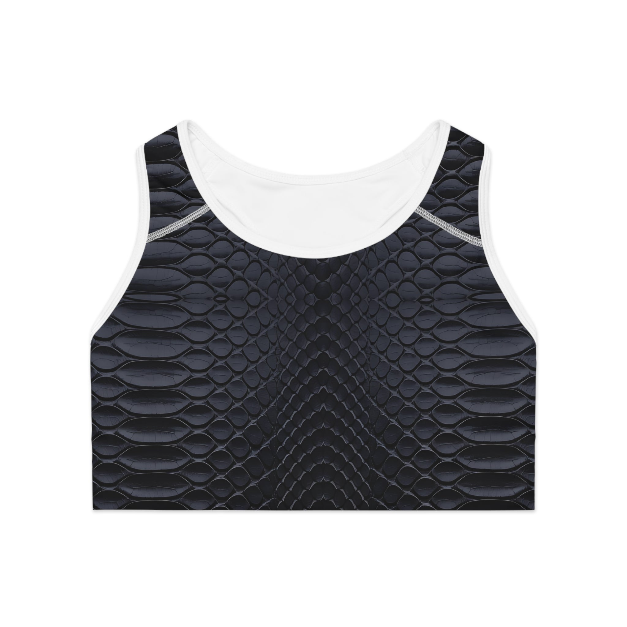 Sleek Black Snake Skin Sports Bra for Fitness Enthusiasts