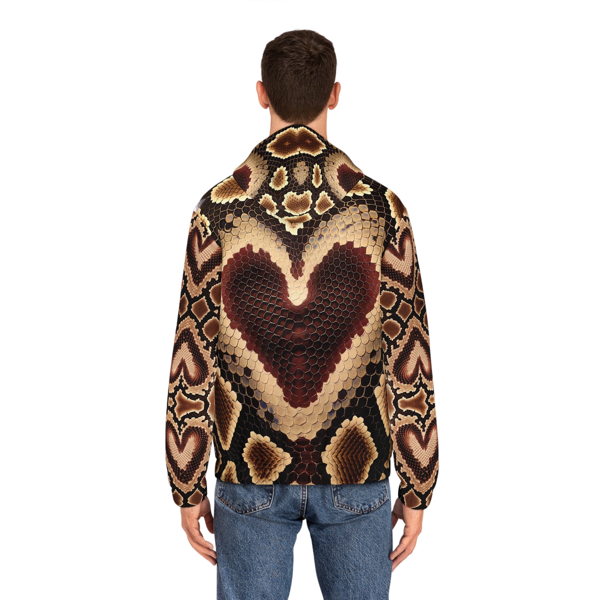 Men's Heart Pattern Full-Zip Hoodie - Stylish Python Print for Fashion Lovers - Angel Body