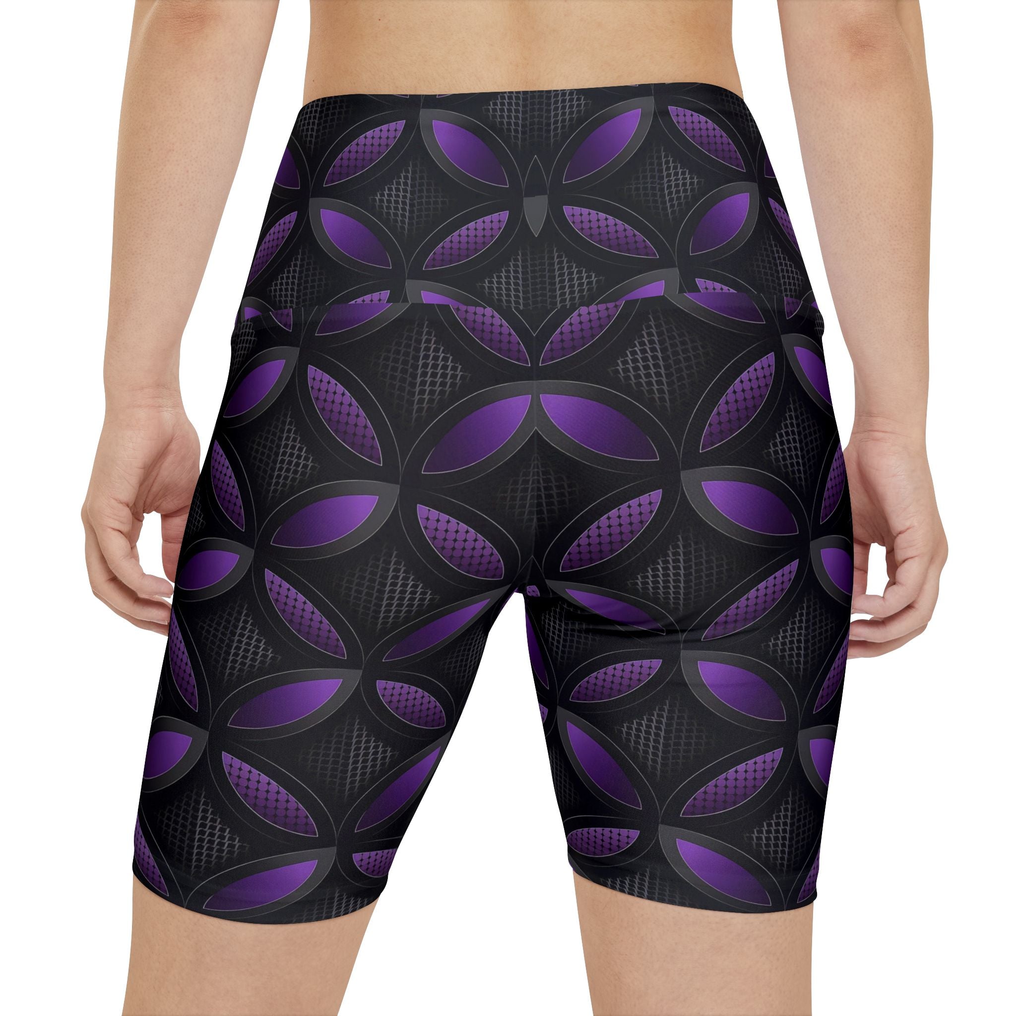 Stylish Women's Workout Shorts with Purple Geometric Pattern