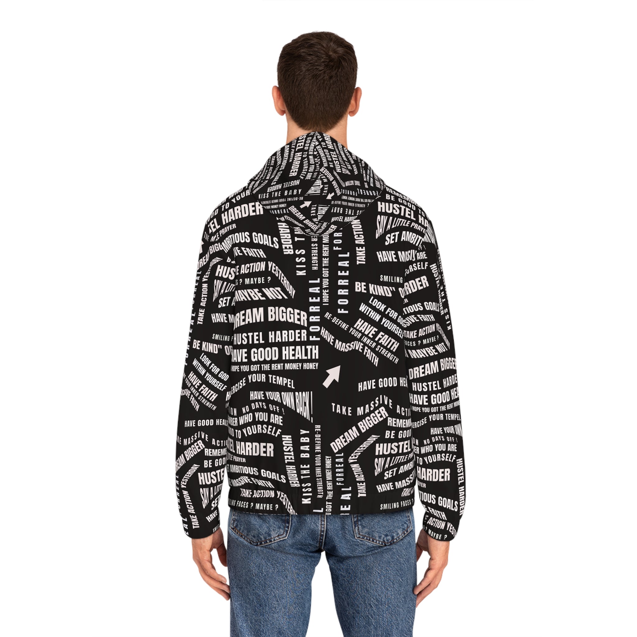 Motivational Men's Full-Zip Hoodie - Hustle Harder & Dream Bigger Design - Angel Body