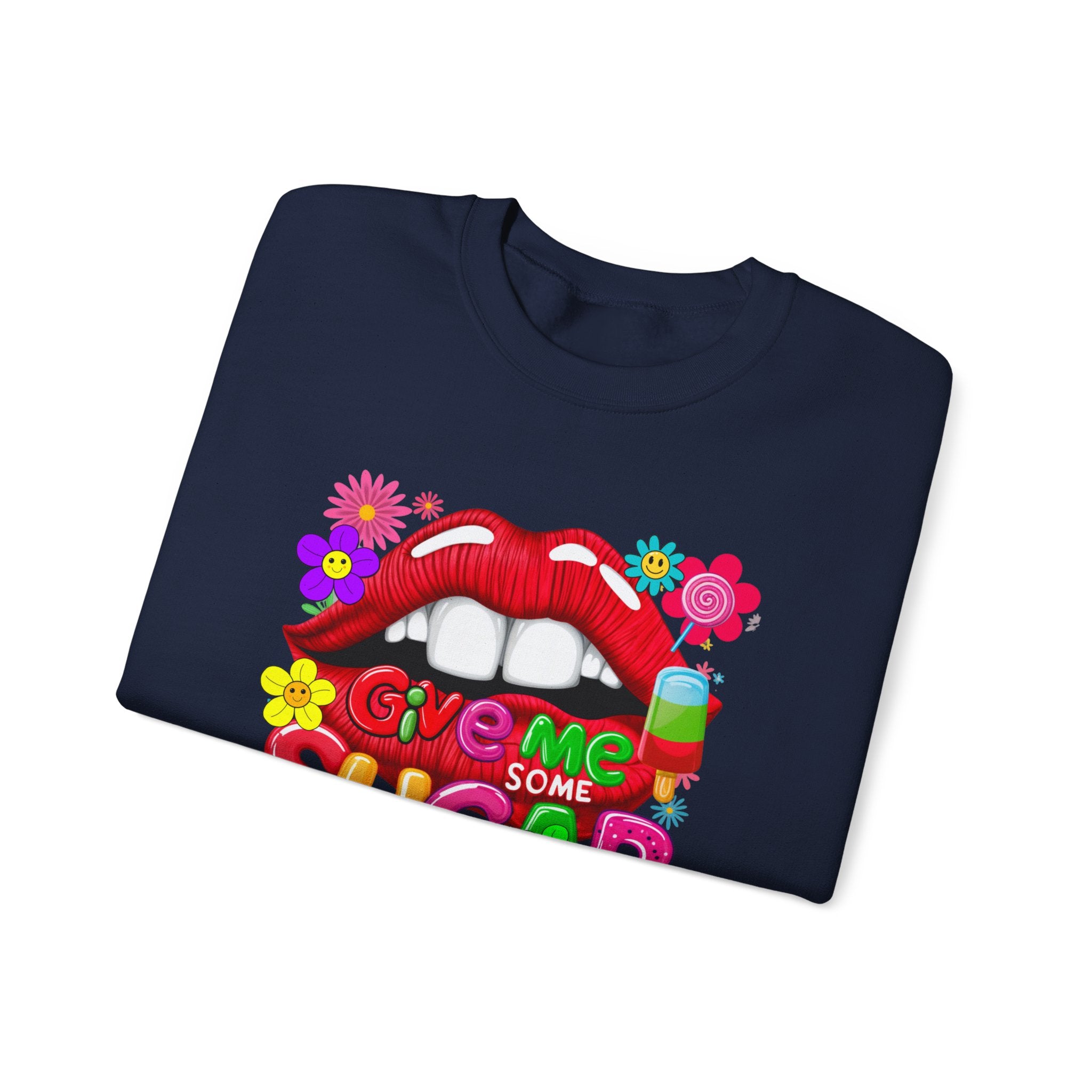 Fun Big Red Lips Give Me Some Sugar Crewneck Sweatshirt - Angel Body
