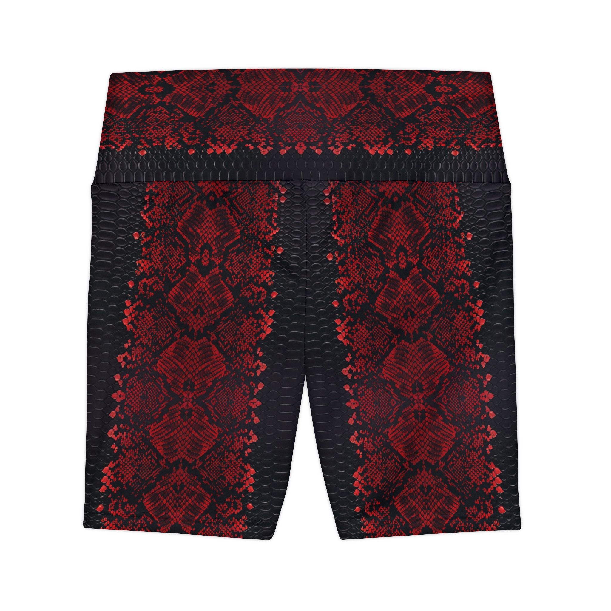 Bold Red Snake Print Women's Workout Shorts - Stylish Activewear for Fitness Enthusiasts