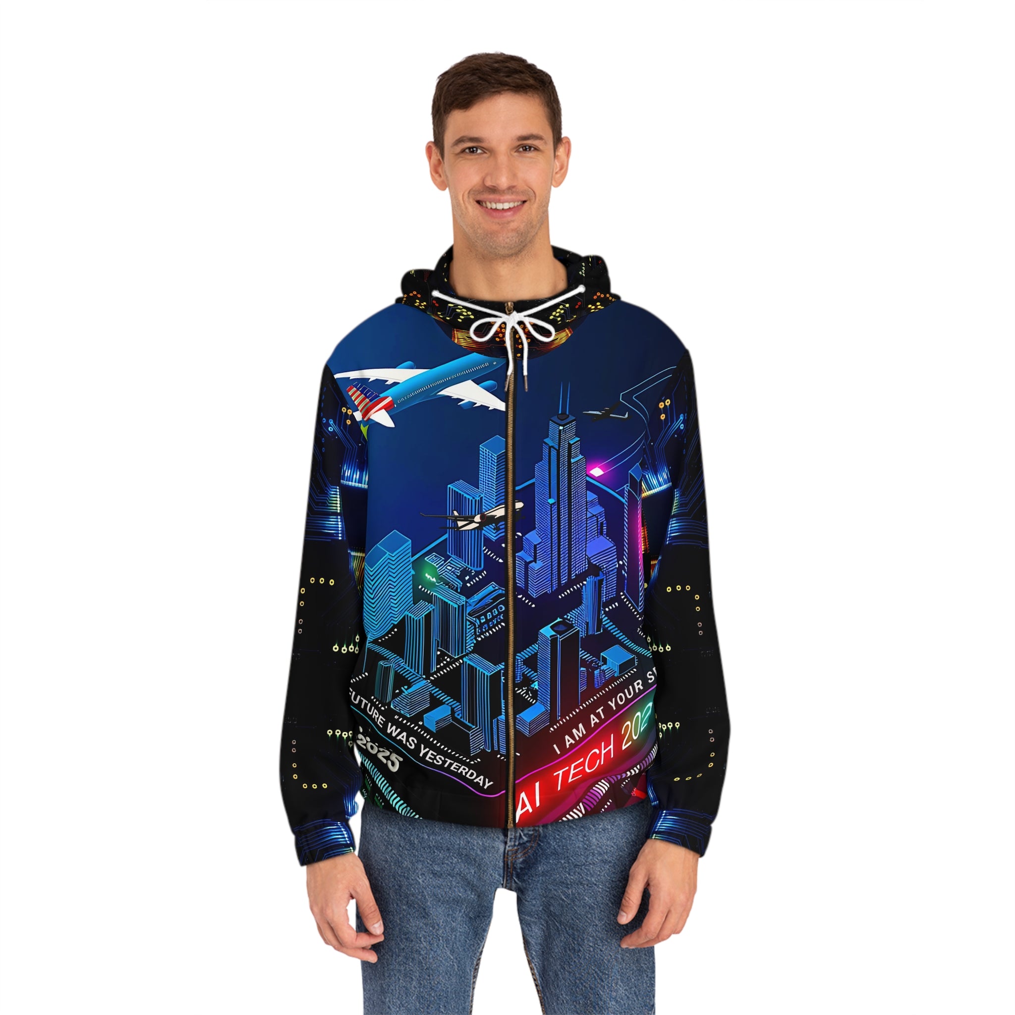 Futuristic AI Tech Men's Full - Zip Hoodie Art - Your Future Awaits - Angel Body