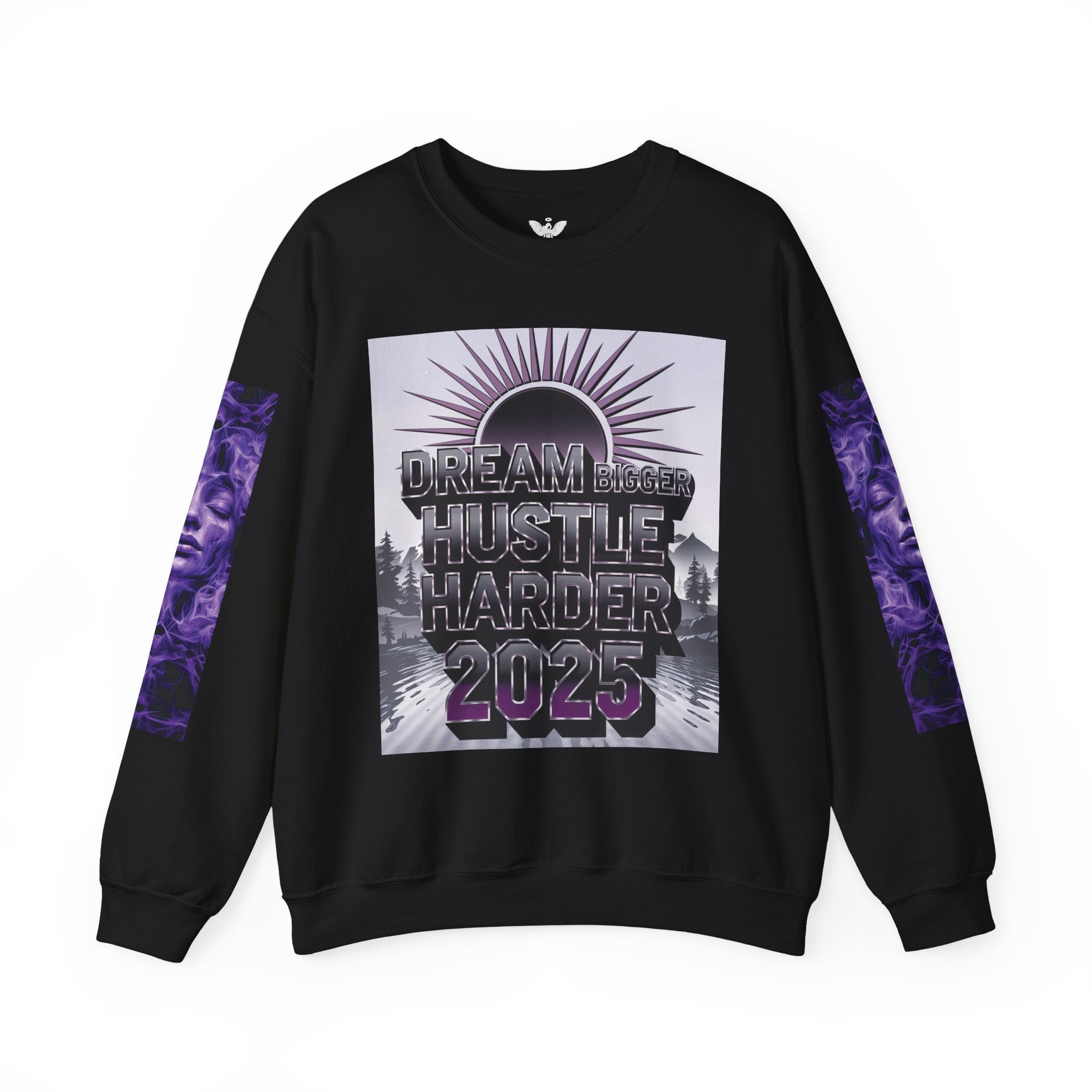 Dream Bigger Hustle Harder Crewneck Sweatshirt | Motivational Unisex Sweatshirt for Dreamers and Go-Getters - Angel Body