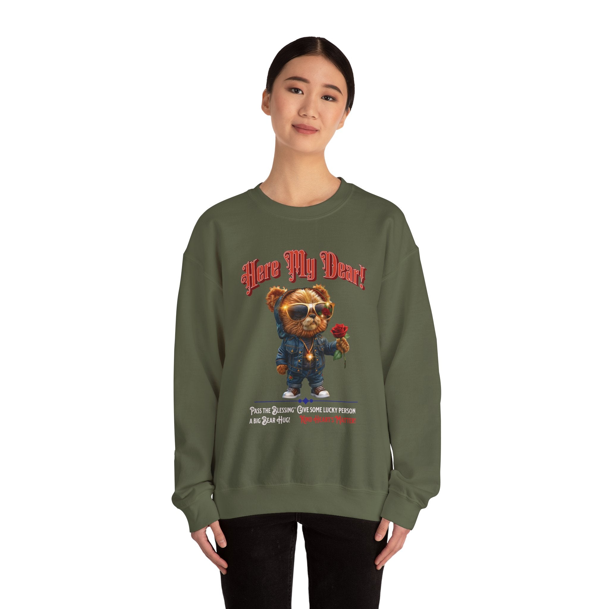 Here My Dear! Unisex Heavy Blend™ Crewneck Sweatshirt - Cozy & Trendy Gift for Animal Lovers - Angel Body