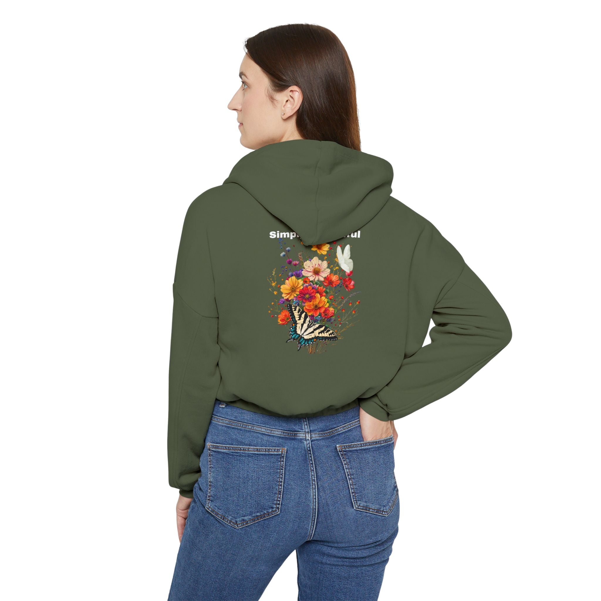 Women's Cinched Bottom Hoodie:with the words Simply Beautiful - Angel Body