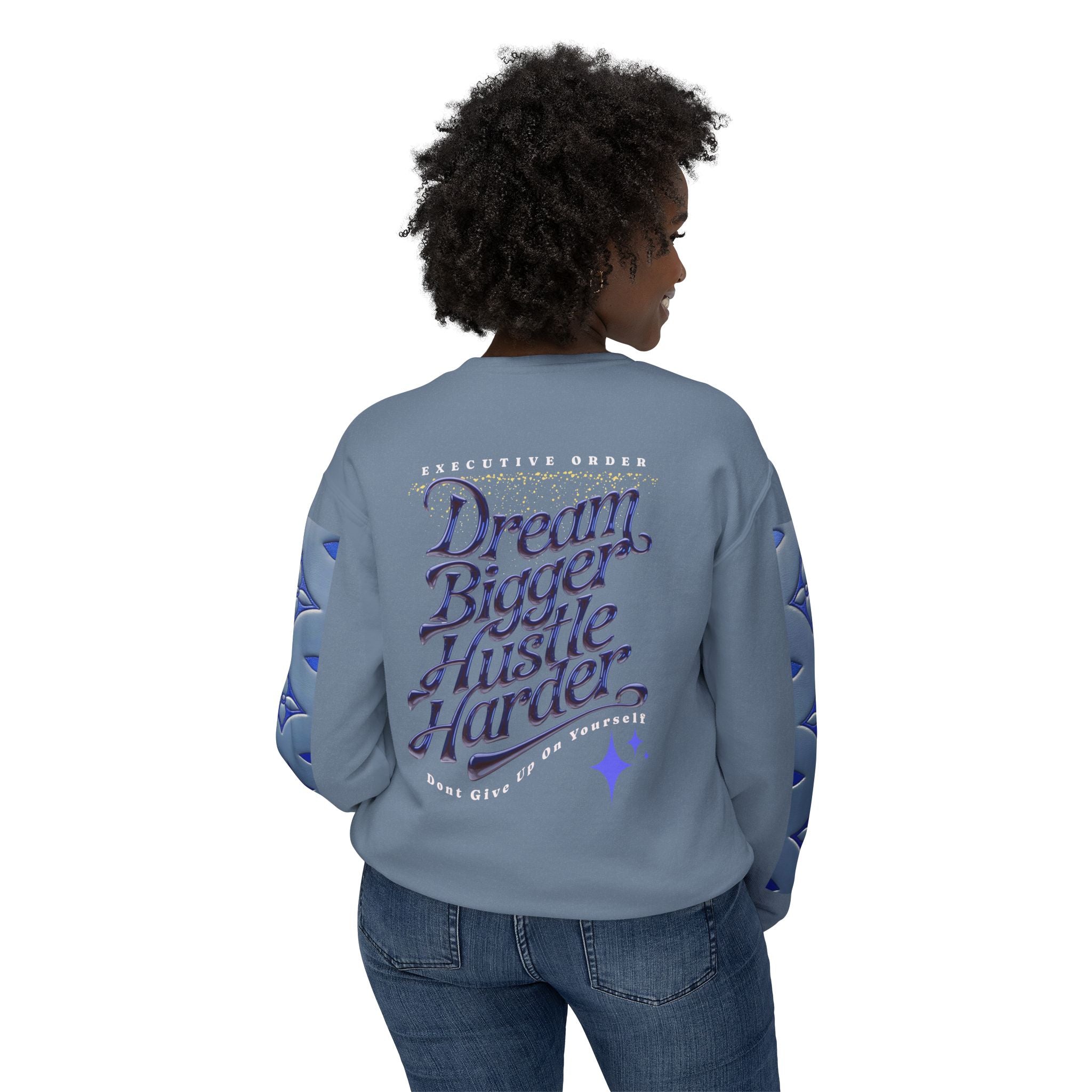 Dream Bigger Hustle Harder Unisex Lightweight Crewneck Sweatshirt - Angel Body
