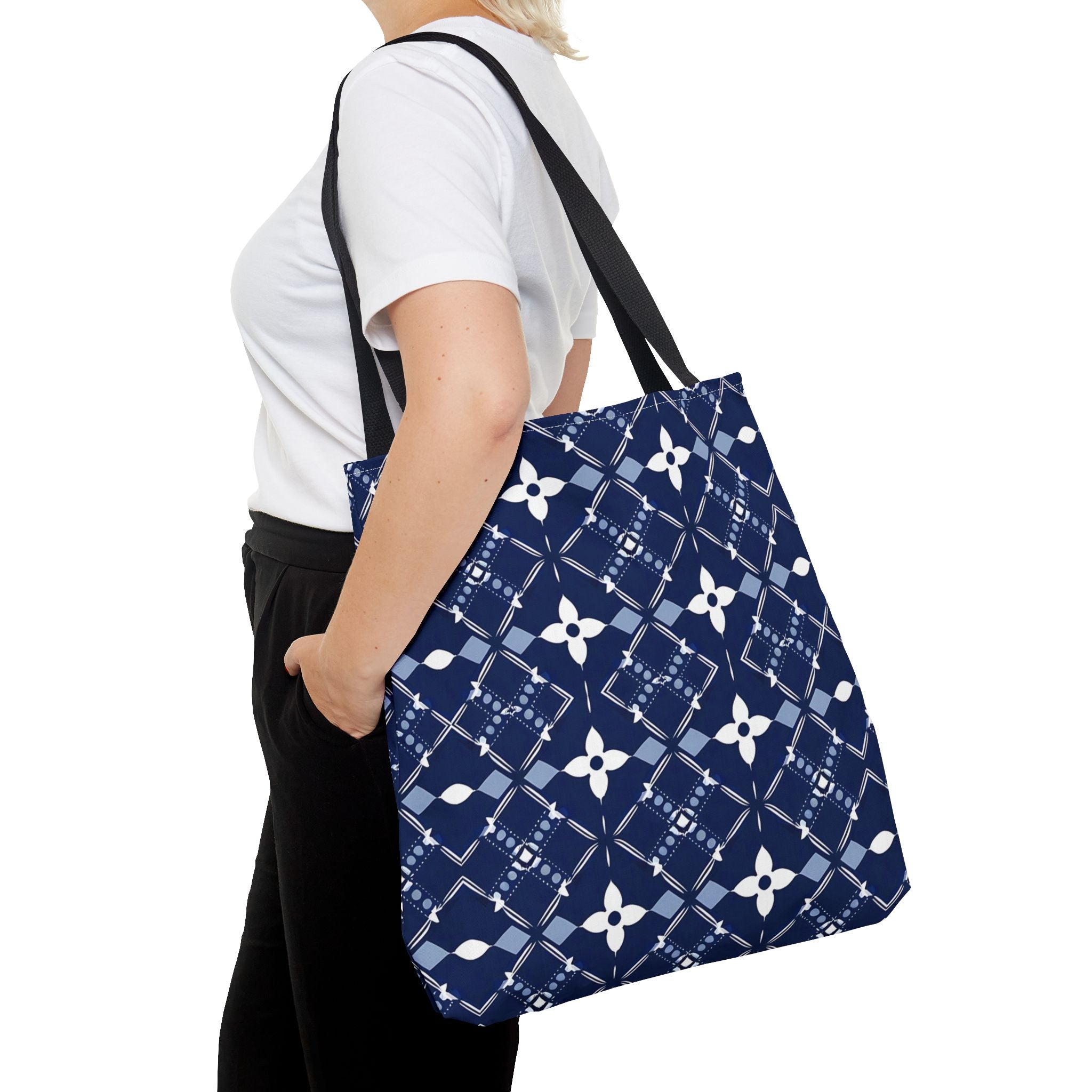 Navy Floral Pattern Tote Bag - Stylish & Versatile for Everyday Use - Angel Body
