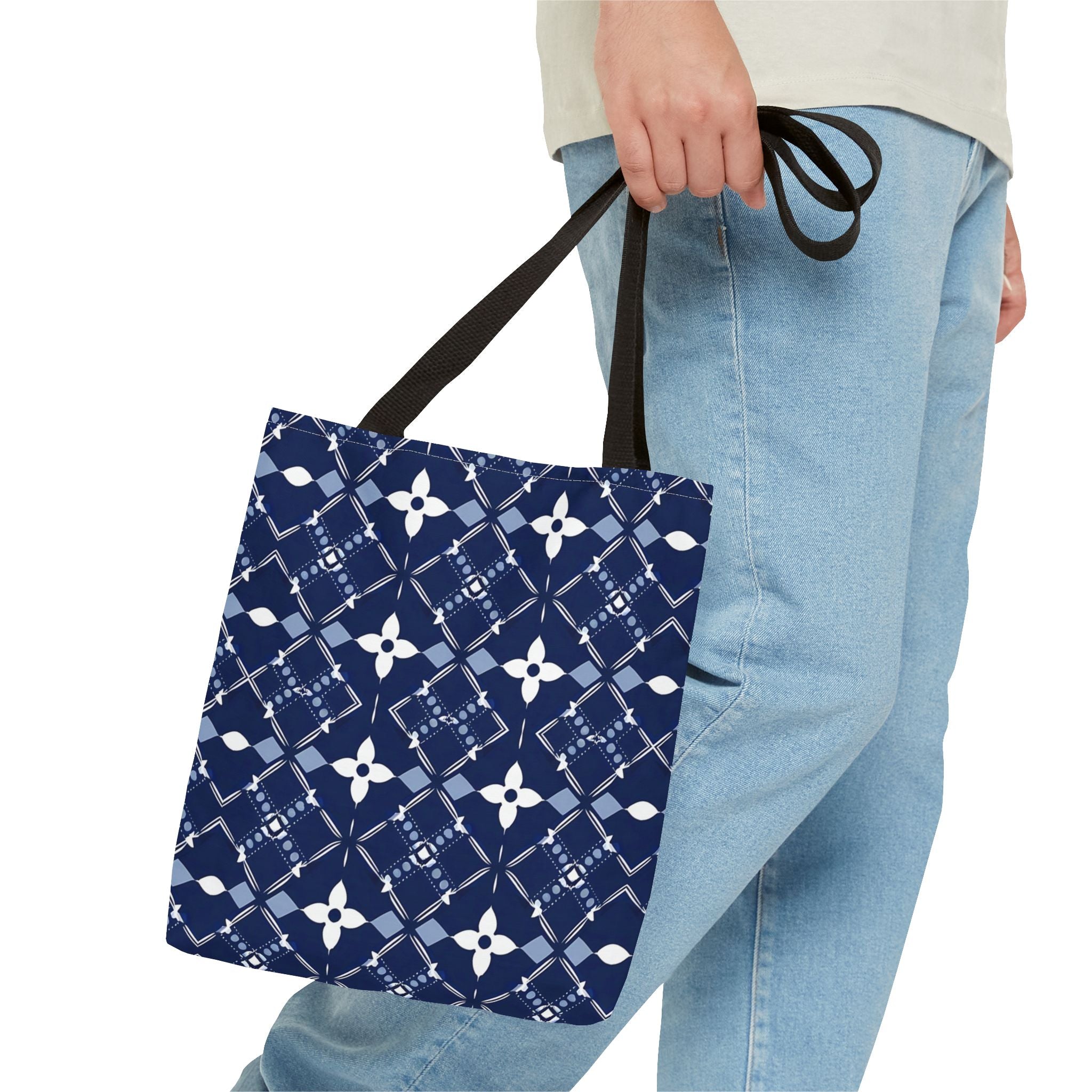 Navy Floral Pattern Tote Bag - Stylish & Versatile for Everyday Use - Angel Body