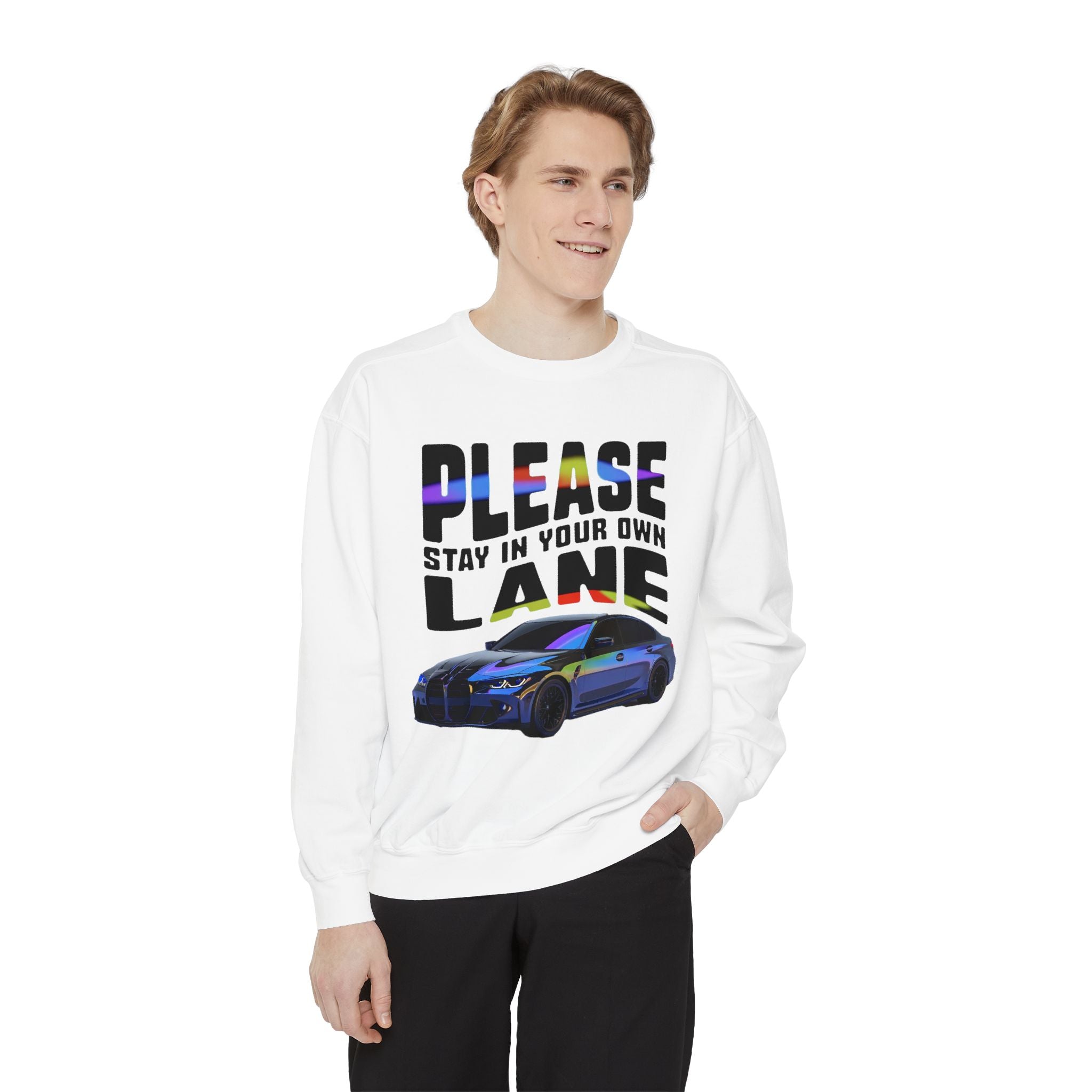 Unisex Sweatshirt - 'Please Stay in Your Own Lane' Car Design - Angel Body