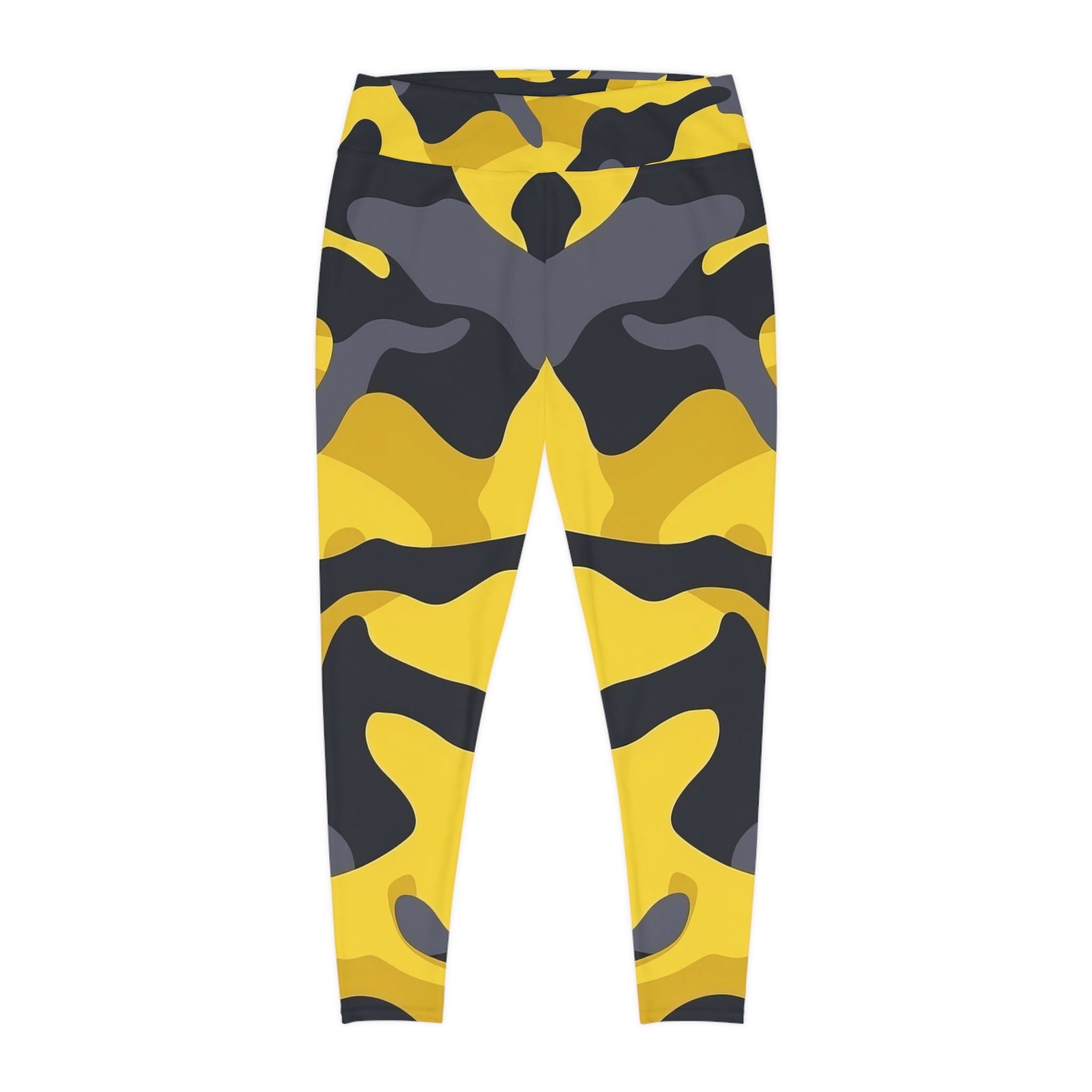 Woman's Bold Yellow Camo Plus Size Leggings - Stylish and Comfortable Activewear - Angel Body