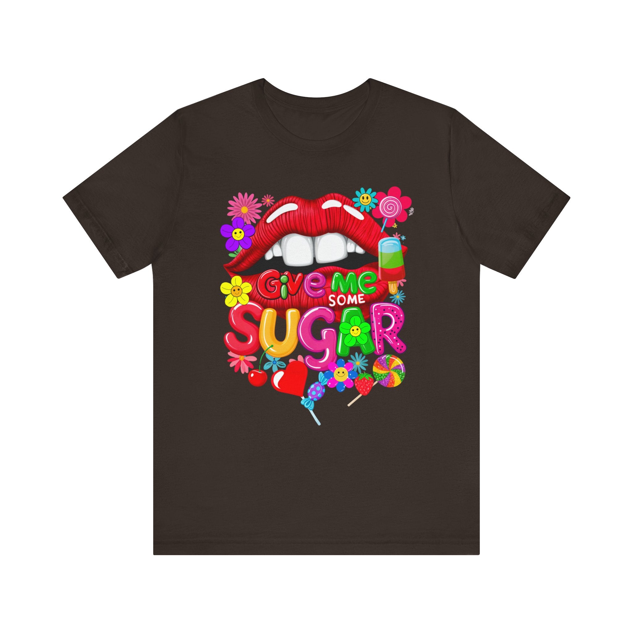 Graphic Tee with Red Sugar Lip and Eye Candy Design - Angel Body