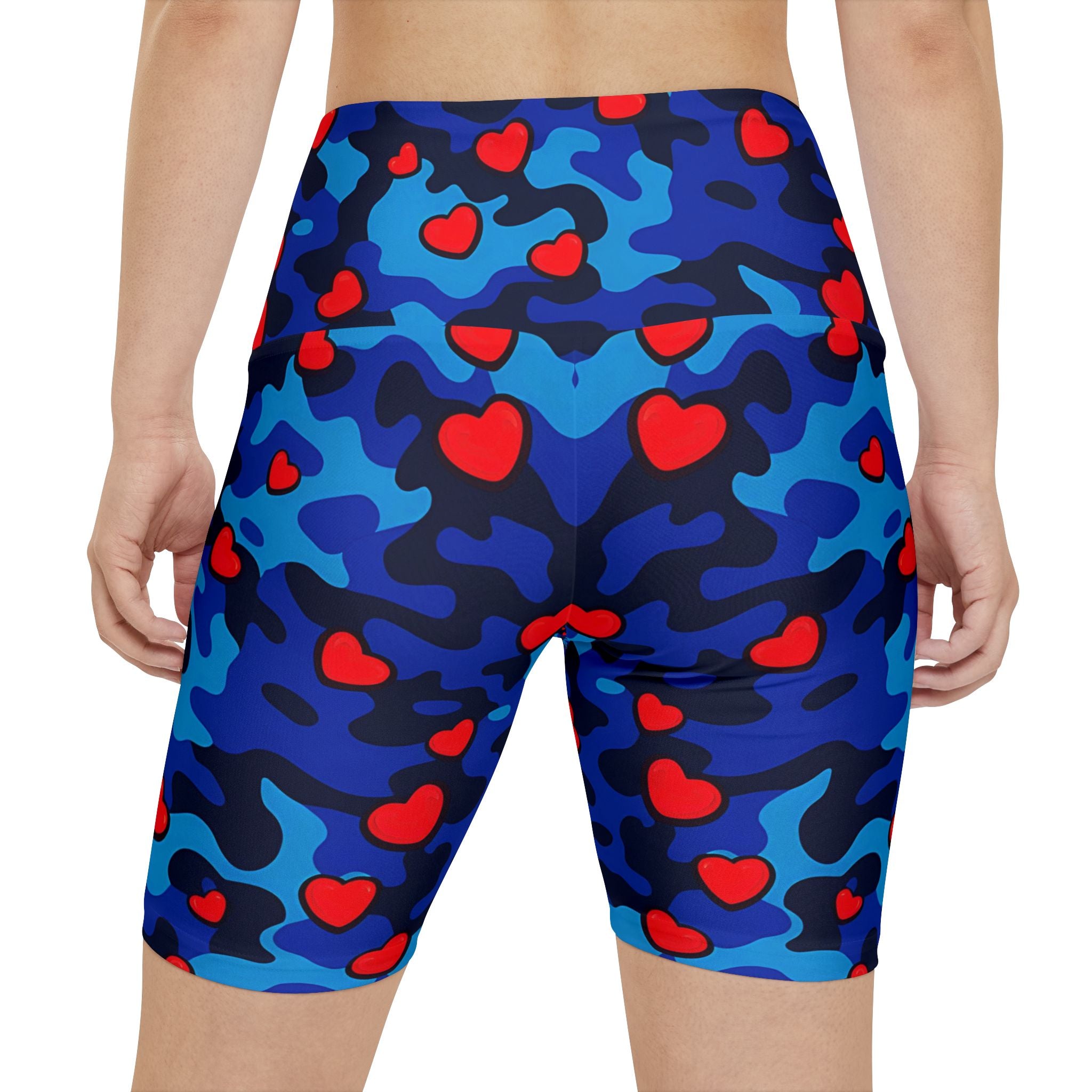 Fun Camouflage Love Women's Workout Shorts | Heart Pattern Activewear - Angel Body