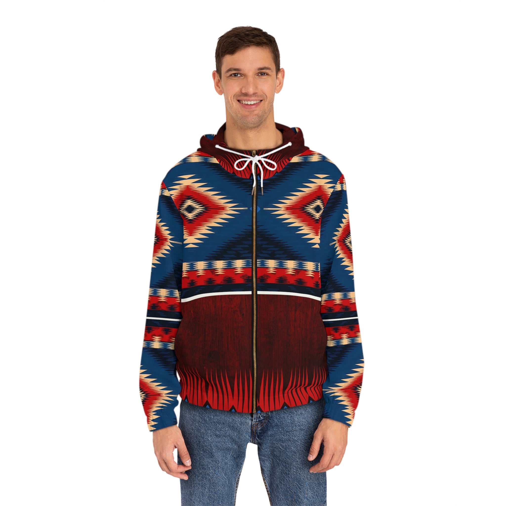 Men's Full-Zip Hoodie - Vibrant Tribal Print for Cozy Comfort - Angel Body