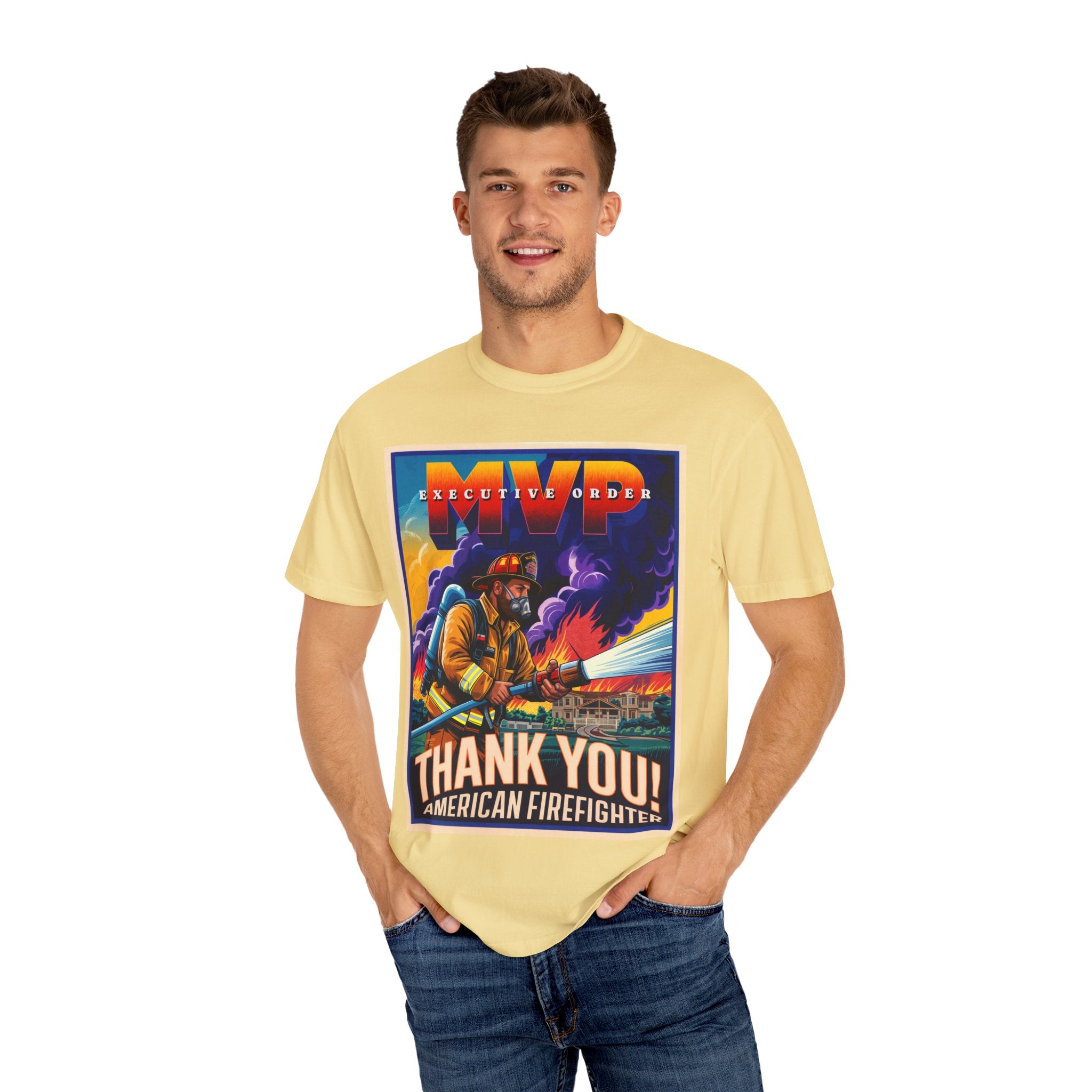 Firefighter Thank You T-Shirt - Unisex Garment-Dyed Tee - Angel Body