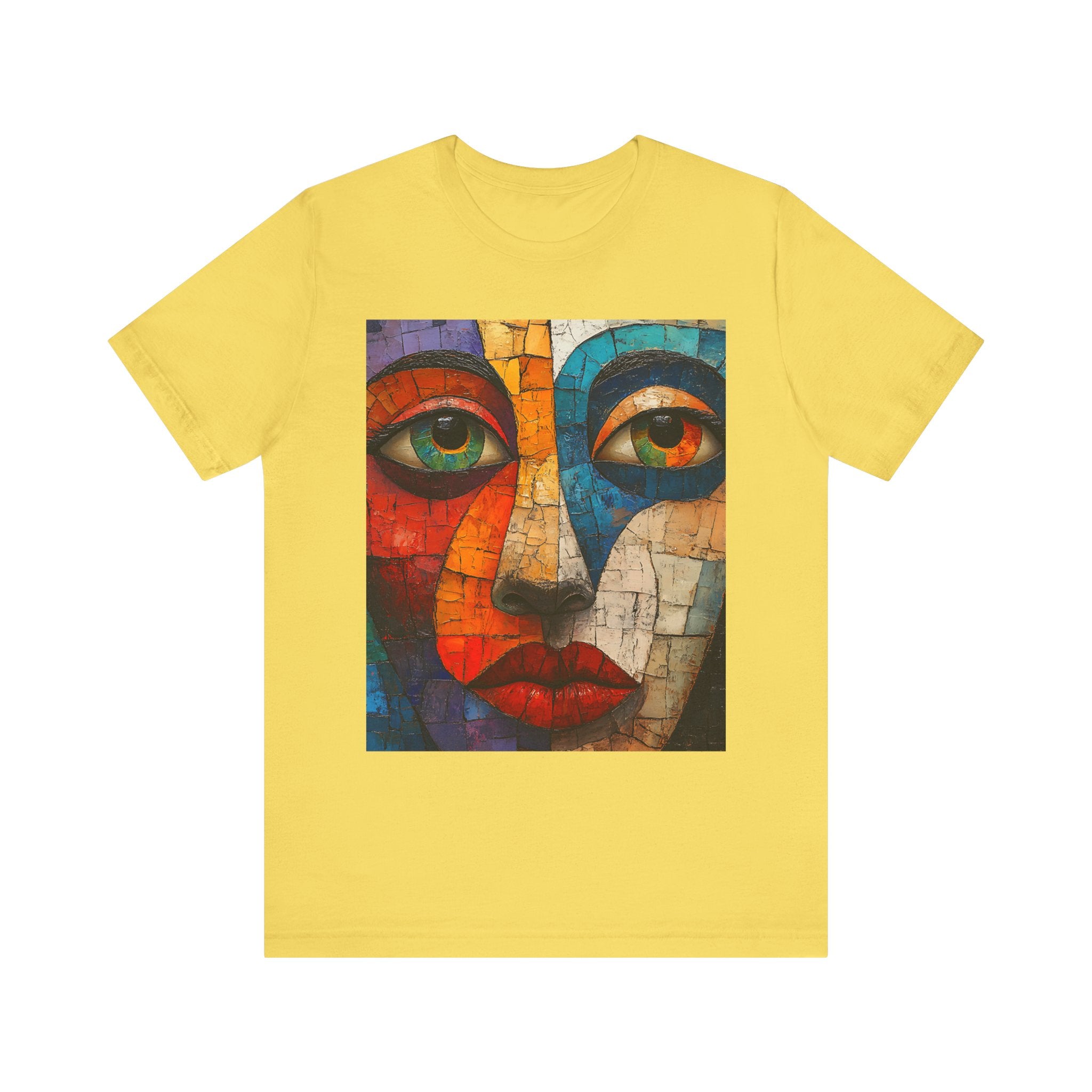 Artistic Unisex Jersey Tee - Fun wearable Art Colorful Face Design - Angel Body