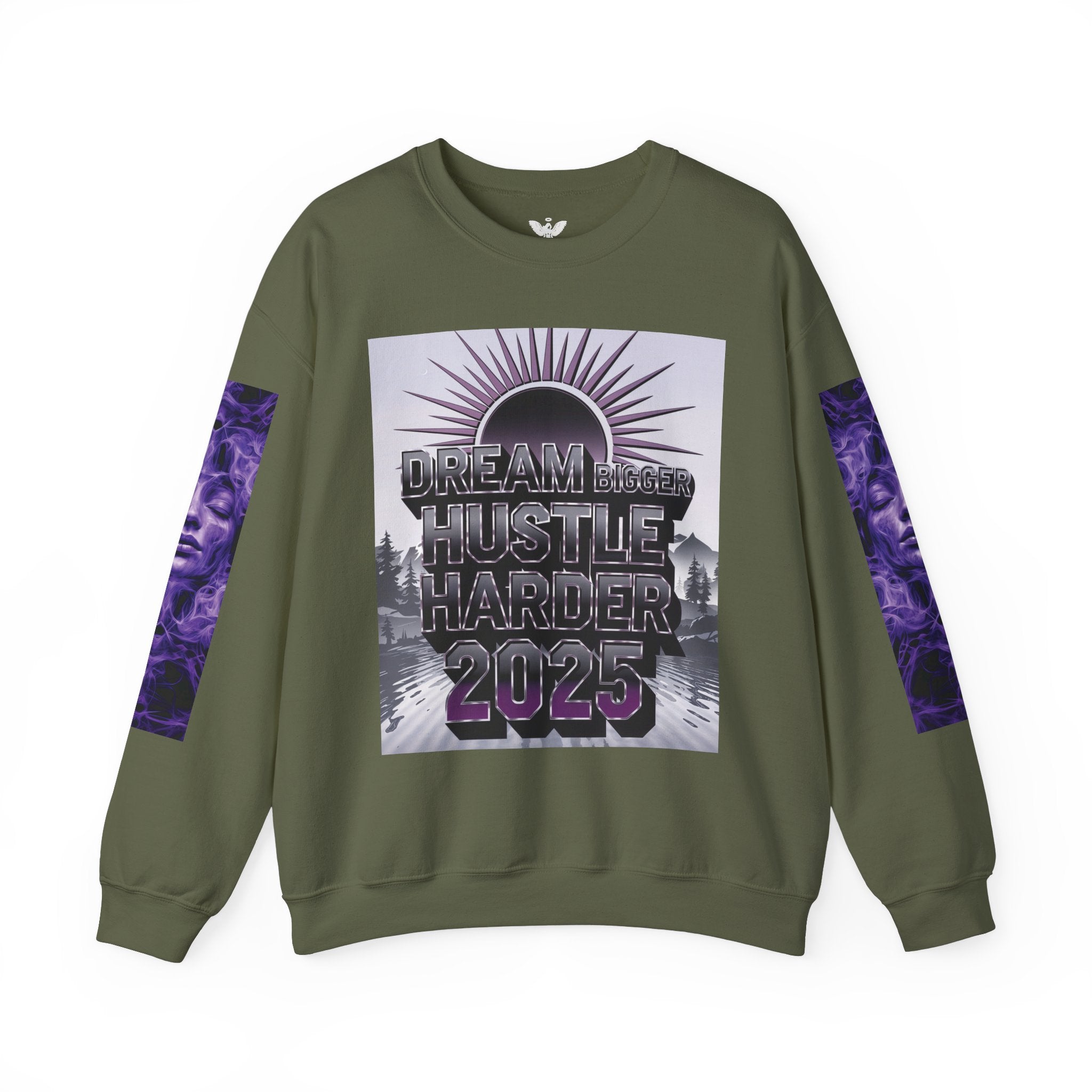 Dream Bigger Hustle Harder Crewneck Sweatshirt | Motivational Unisex Sweatshirt for Dreamers and Go-Getters - Angel Body