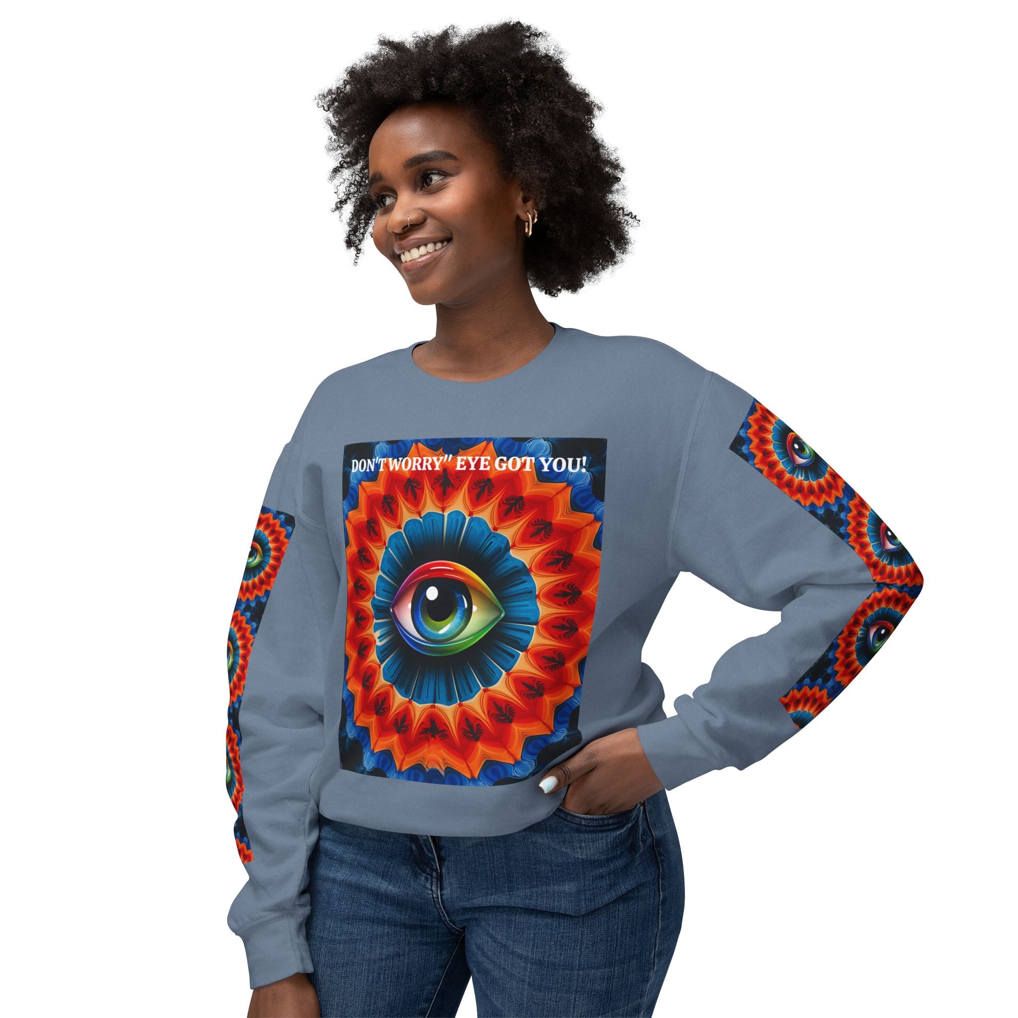 Crewneck Sweatshirt - Creative Eye Mandala Design - Angel Body