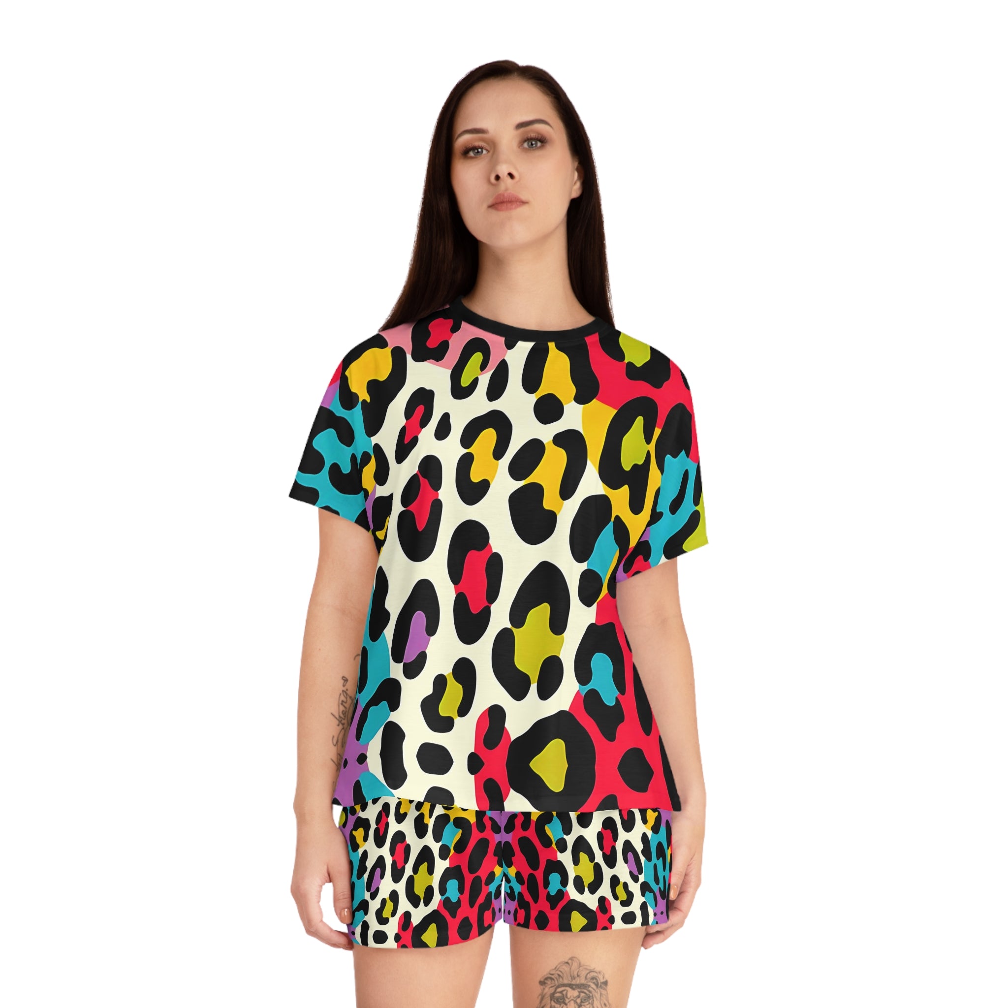 Colorful Leopard Print Women's Short Pajama Set - Fun & Comfortable Sleepwear - Angel Body