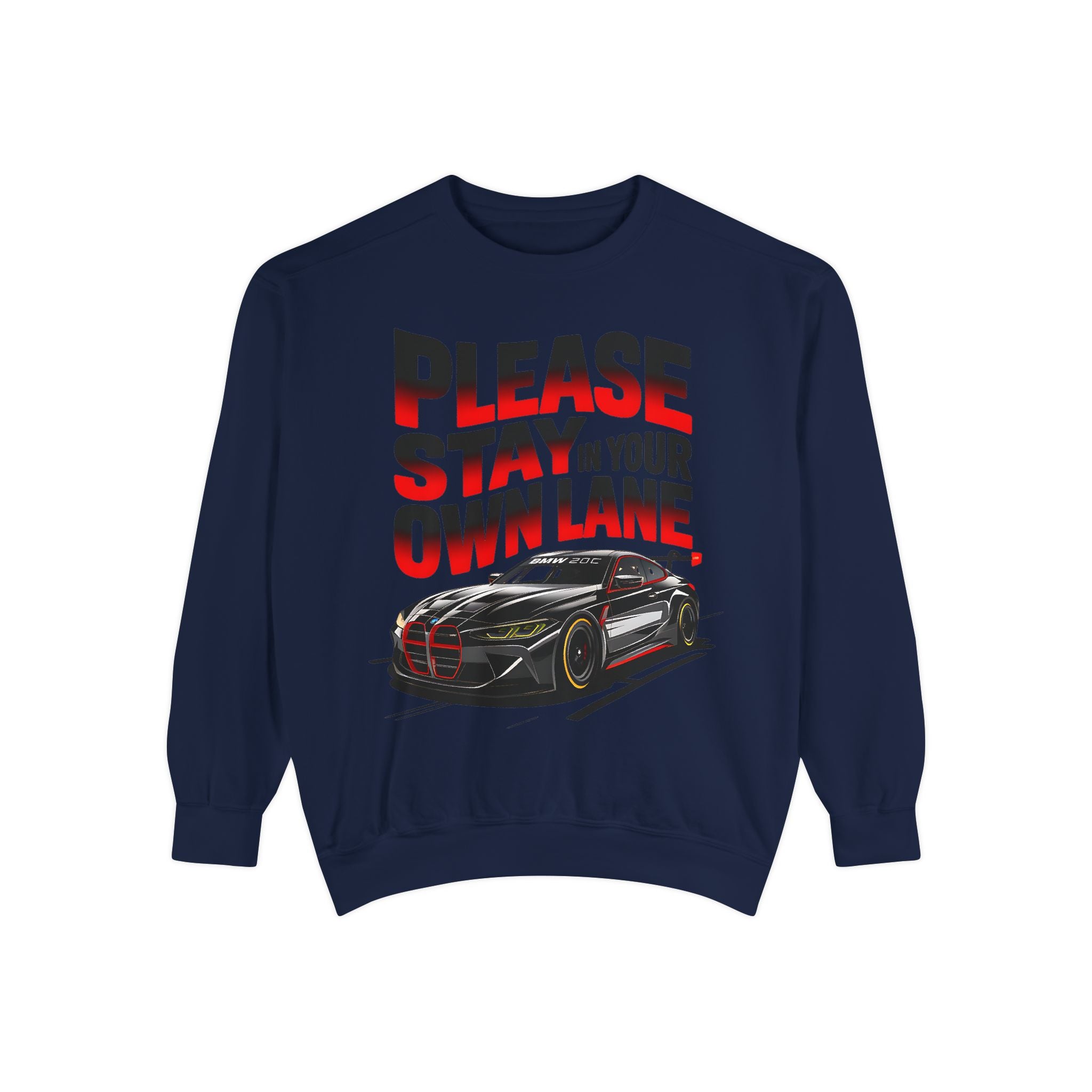 Unisex Garment-Dyed Sweatshirt - 'Please Stay In Your Own Lane' Racing Design - Angel Body