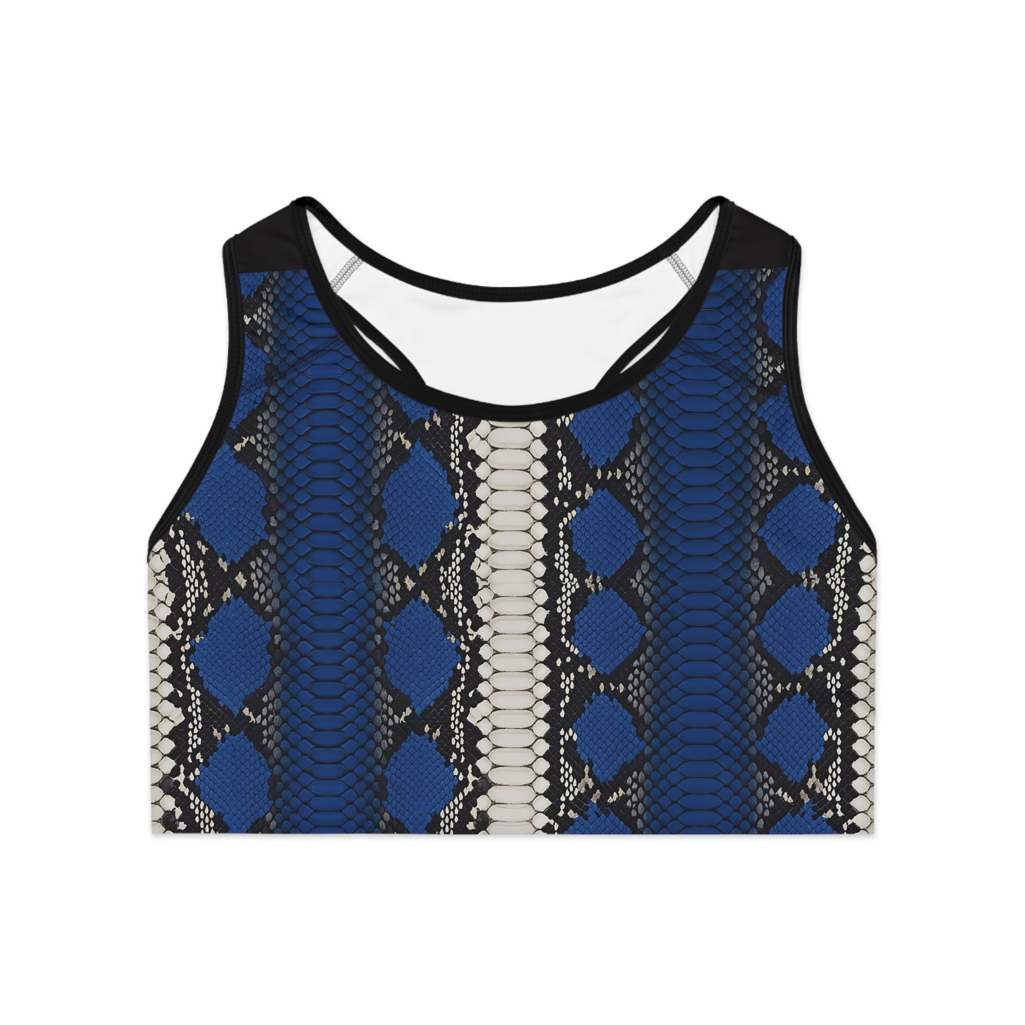 Blue Python Print Sports Bra - Fashionable Activewear for Workout & Gym