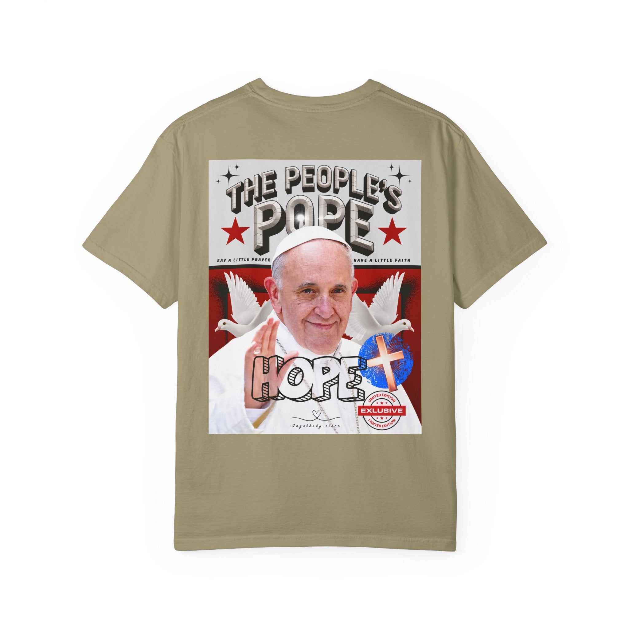 Hope-Filled Unisex Garment-Dyed T-Shirt featuring Pope Francis - Angel Body