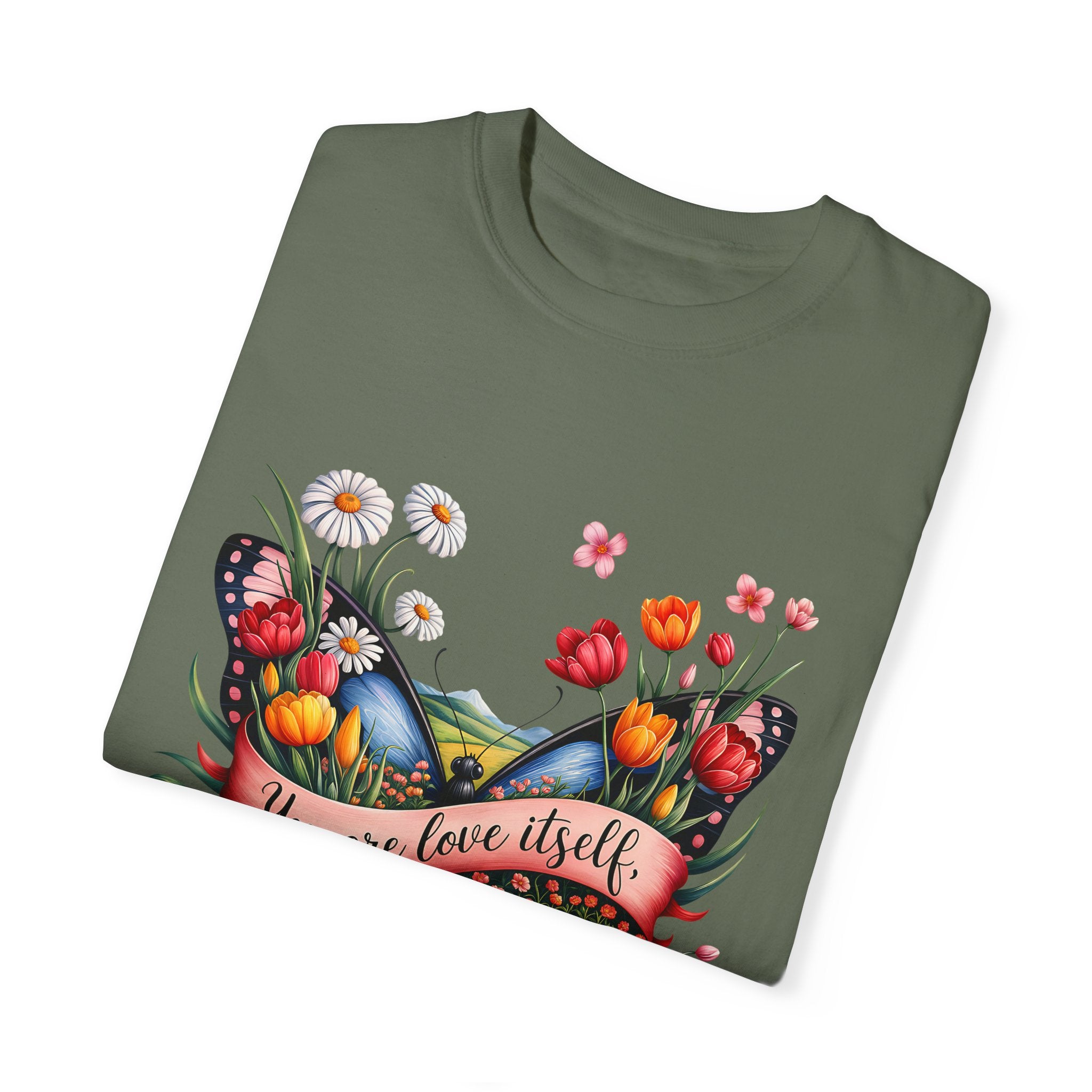 Butterfly Floral T-Shirt: "You Are Love Itself" Inspirational Design