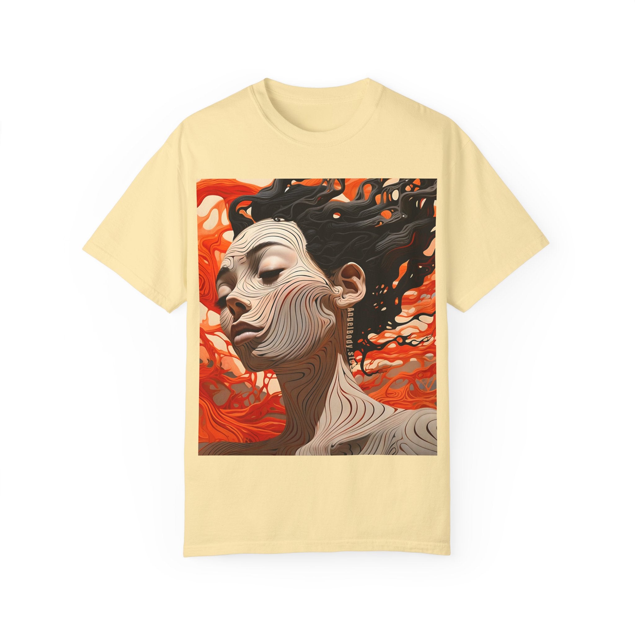 Artistic Unisex Garment-Dyed T-Shirt with Abstract female face Profile Design - Angel Body