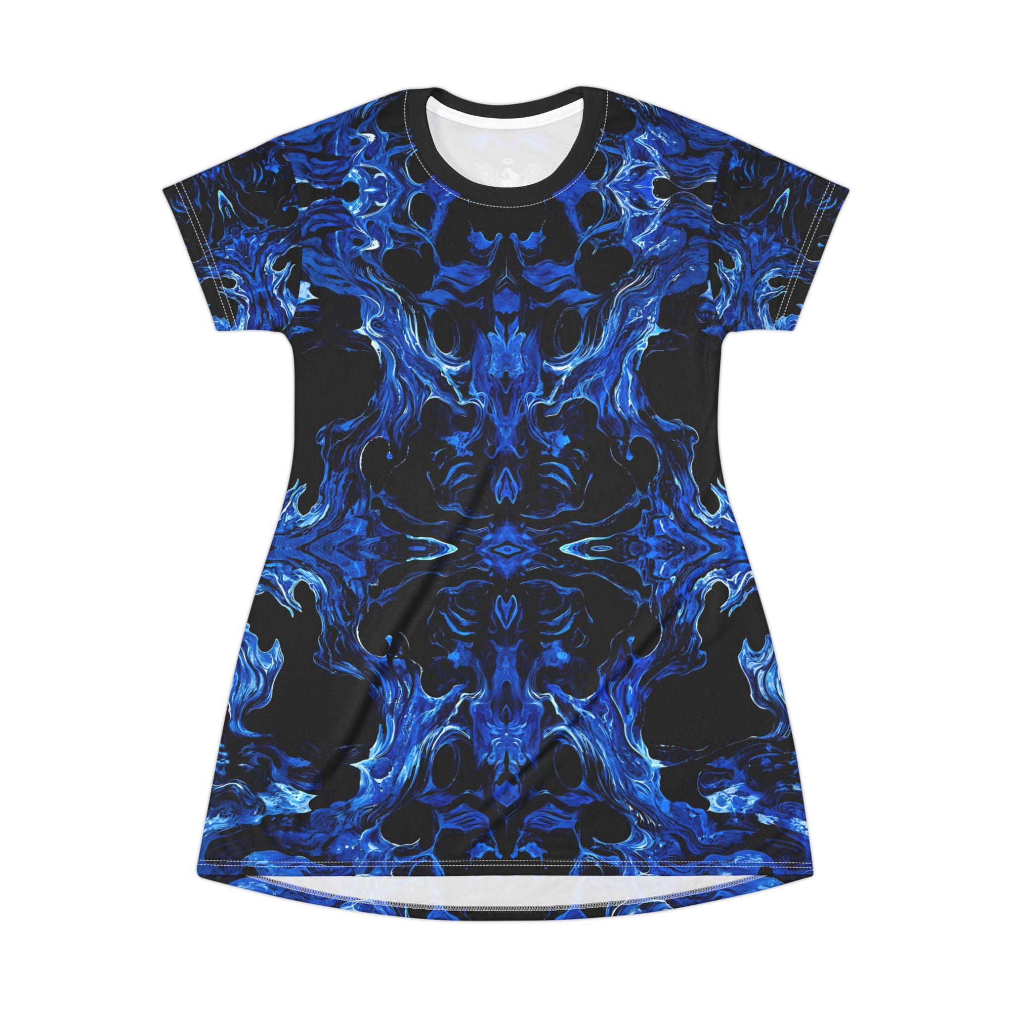Vibrant Blue Abstract T-Shirt Dress - Blue Passion - Summer & Casual Wear - Angel Body