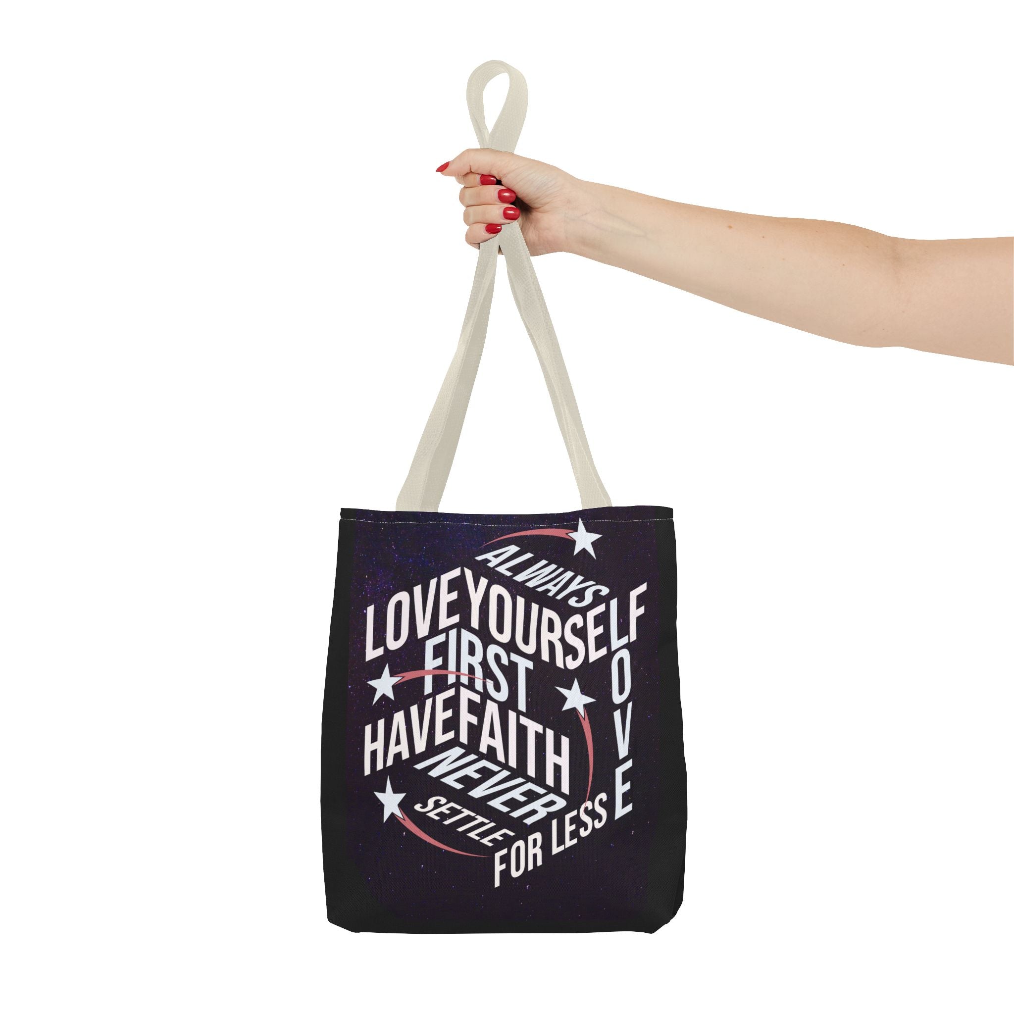 Inspirational Quote Tote Bag - Always Love Yourself First, Have Faith - Angel Body