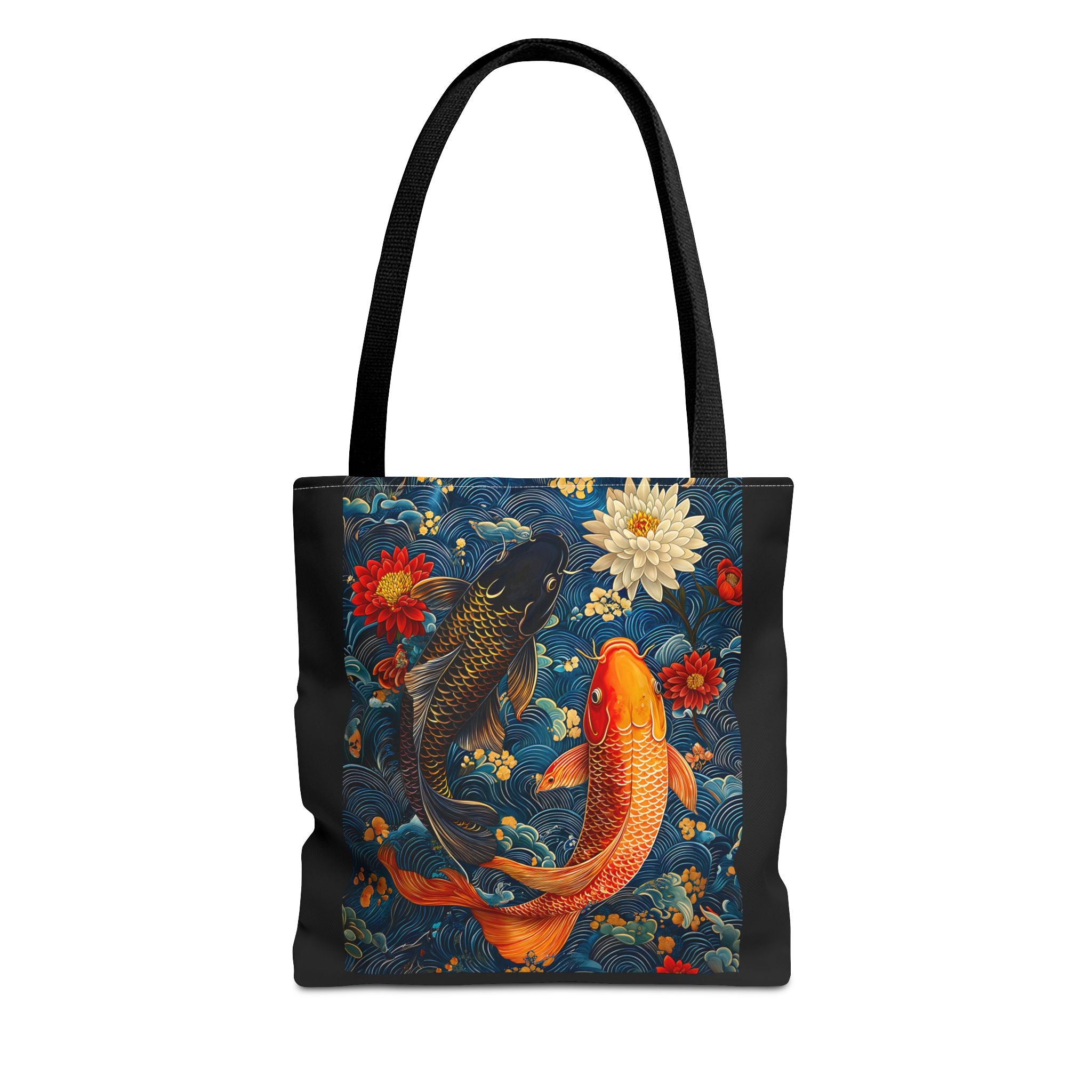 Elegant Koi Fish Tote Bag - Bright Blue Floral Design - Angel Body
