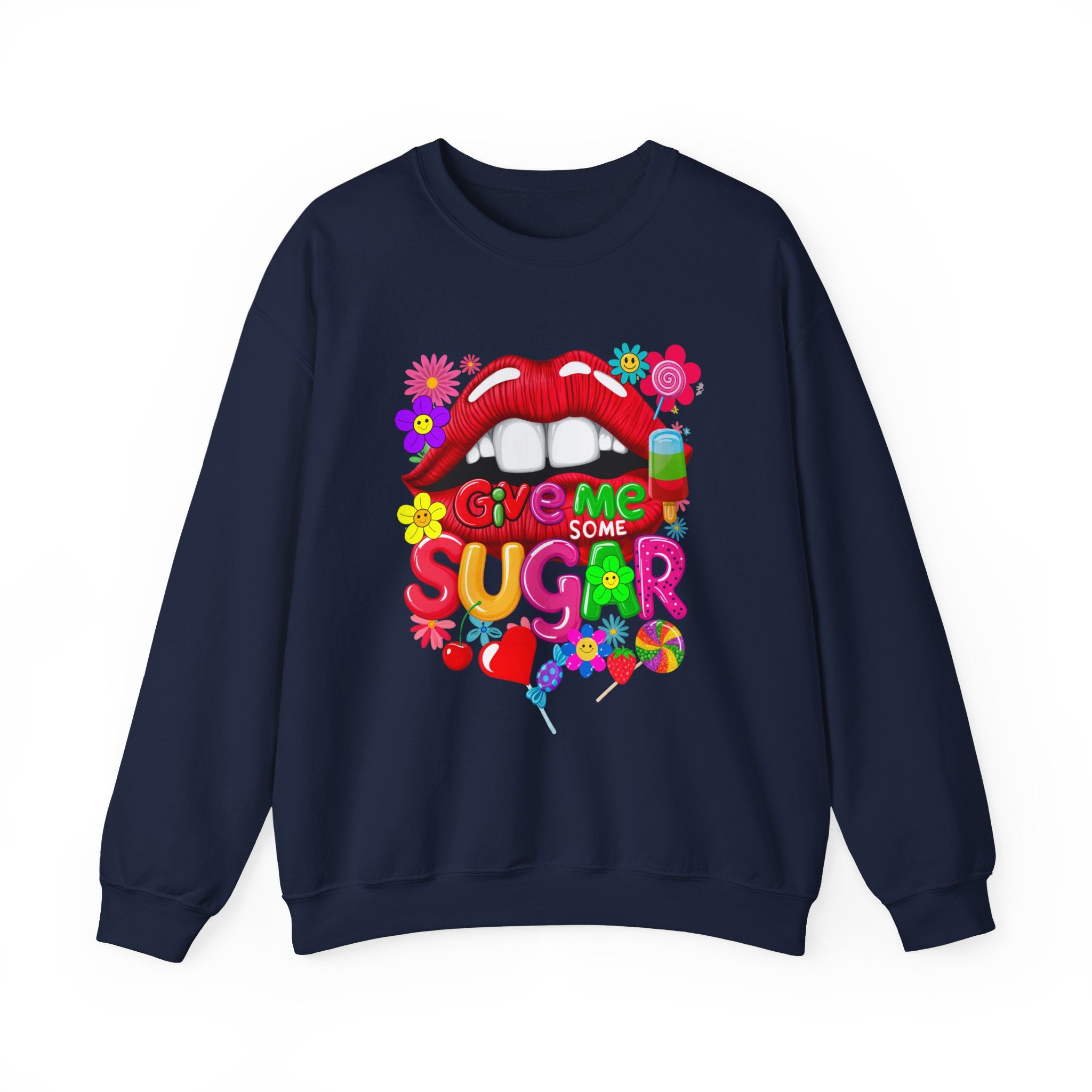Fun Big Red Lips Give Me Some Sugar Crewneck Sweatshirt - Angel Body