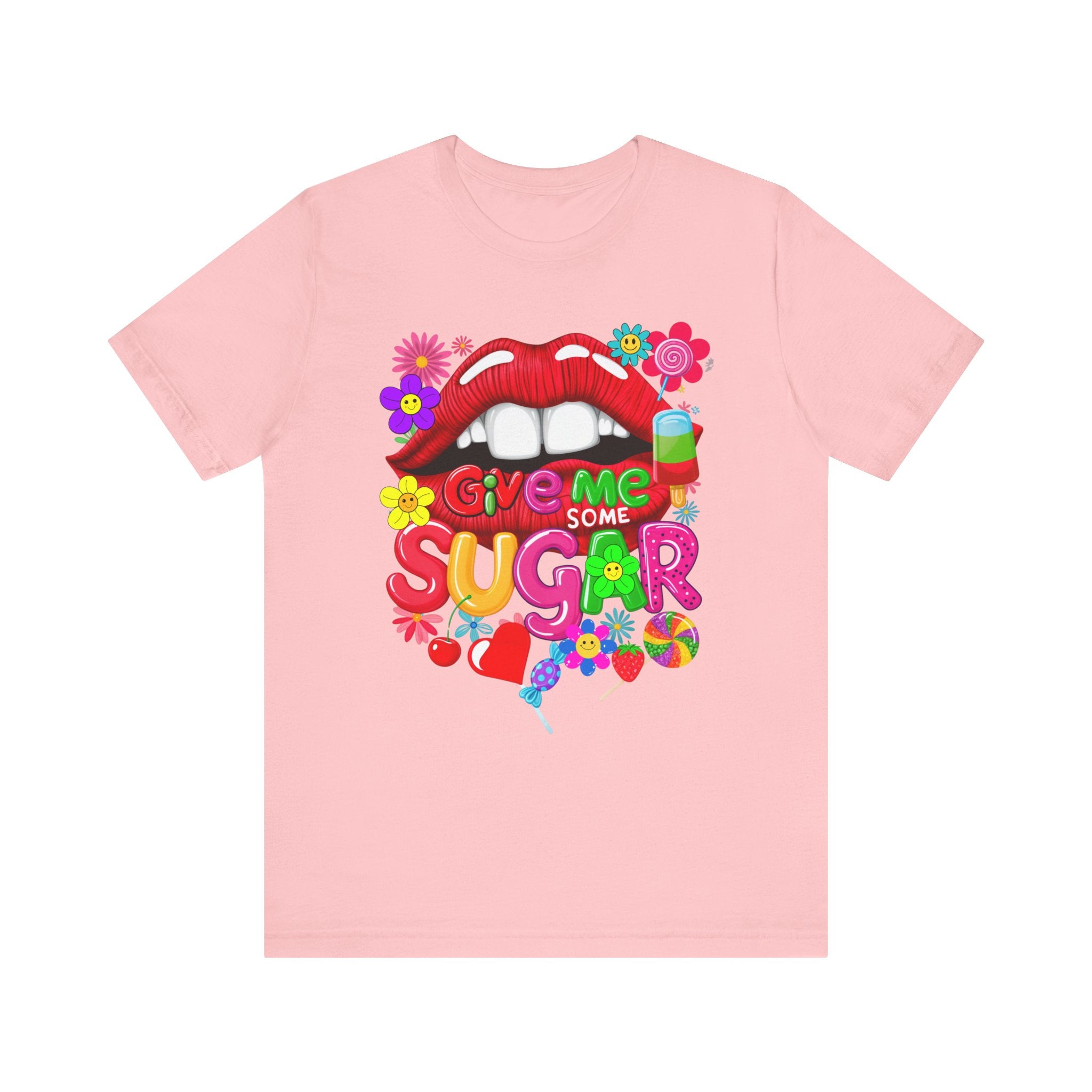 Graphic Tee with Red Sugar Lip and Eye Candy Design - Angel Body