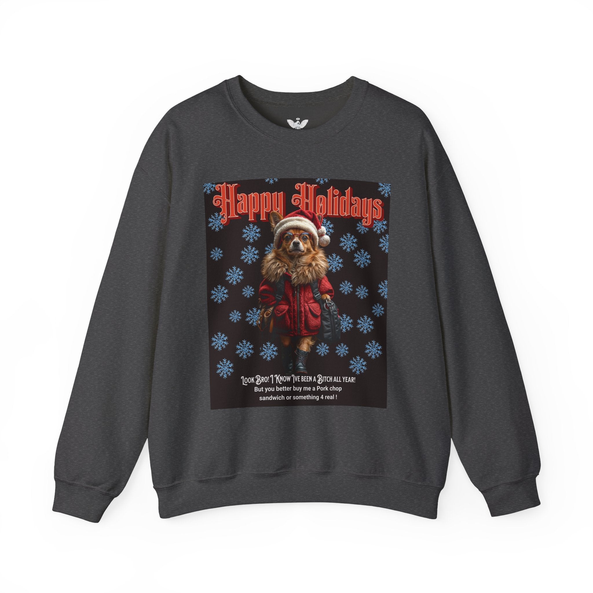 Funny Happy Holidays Dog Unisex Sweatshirt - Angel Body