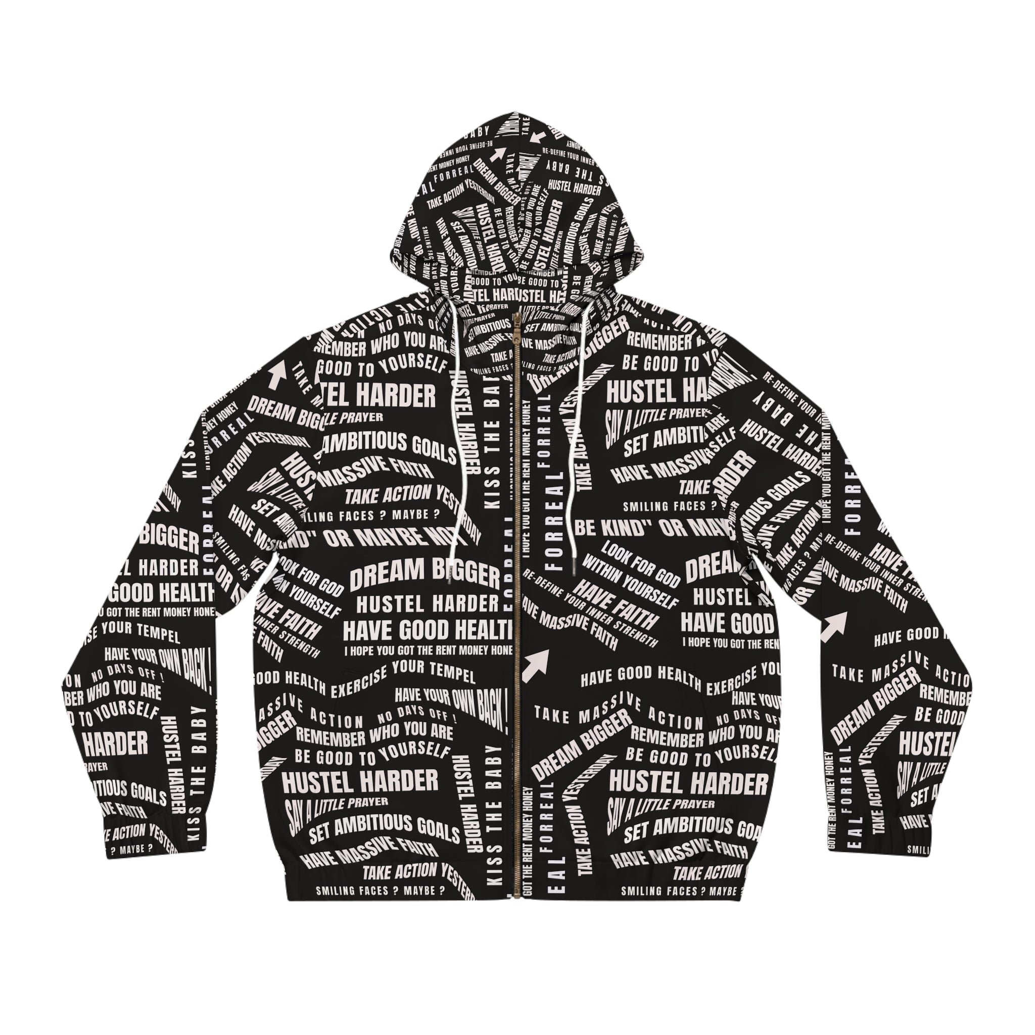 Motivational Men's Full-Zip Hoodie - Hustle Harder & Dream Bigger Design - Angel Body