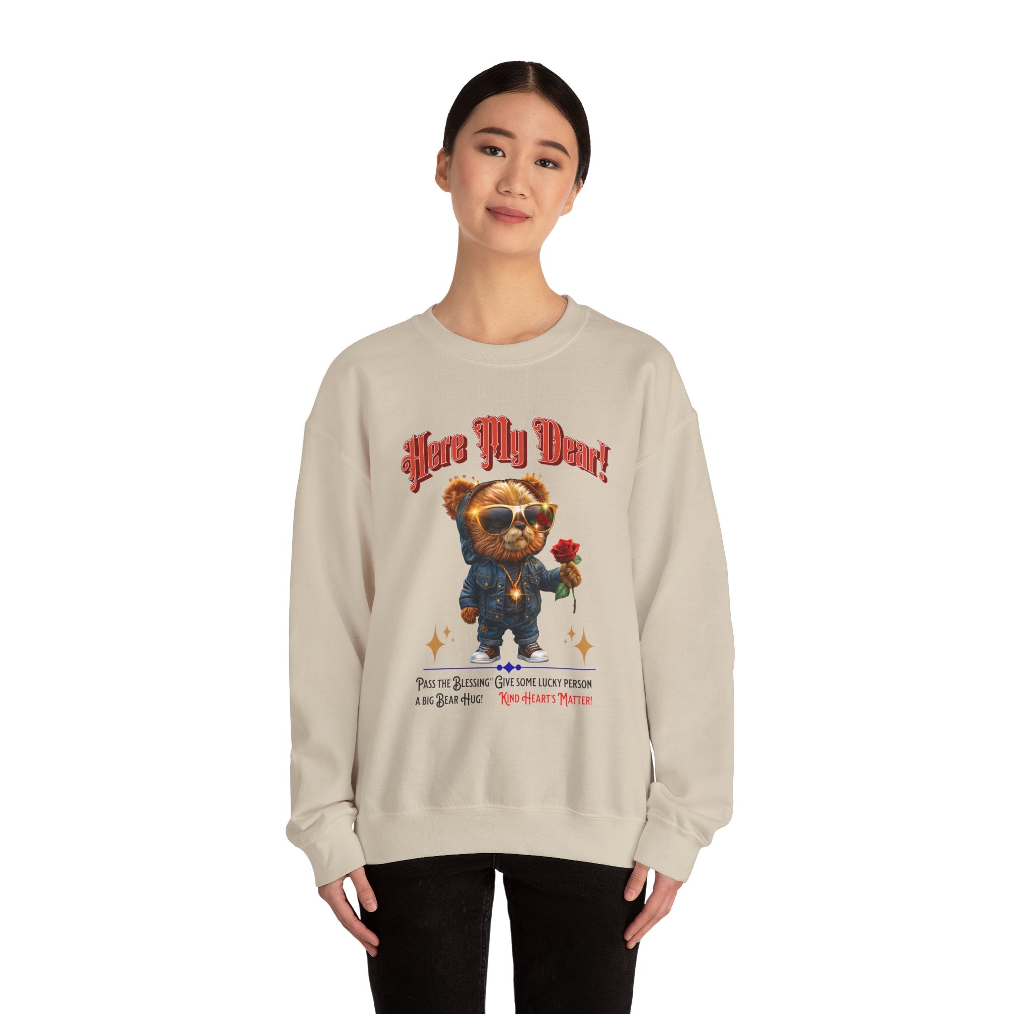 Unisex Sweatshirt: HERE MY DEAR Teddy Bear with red Rose - Angel Body