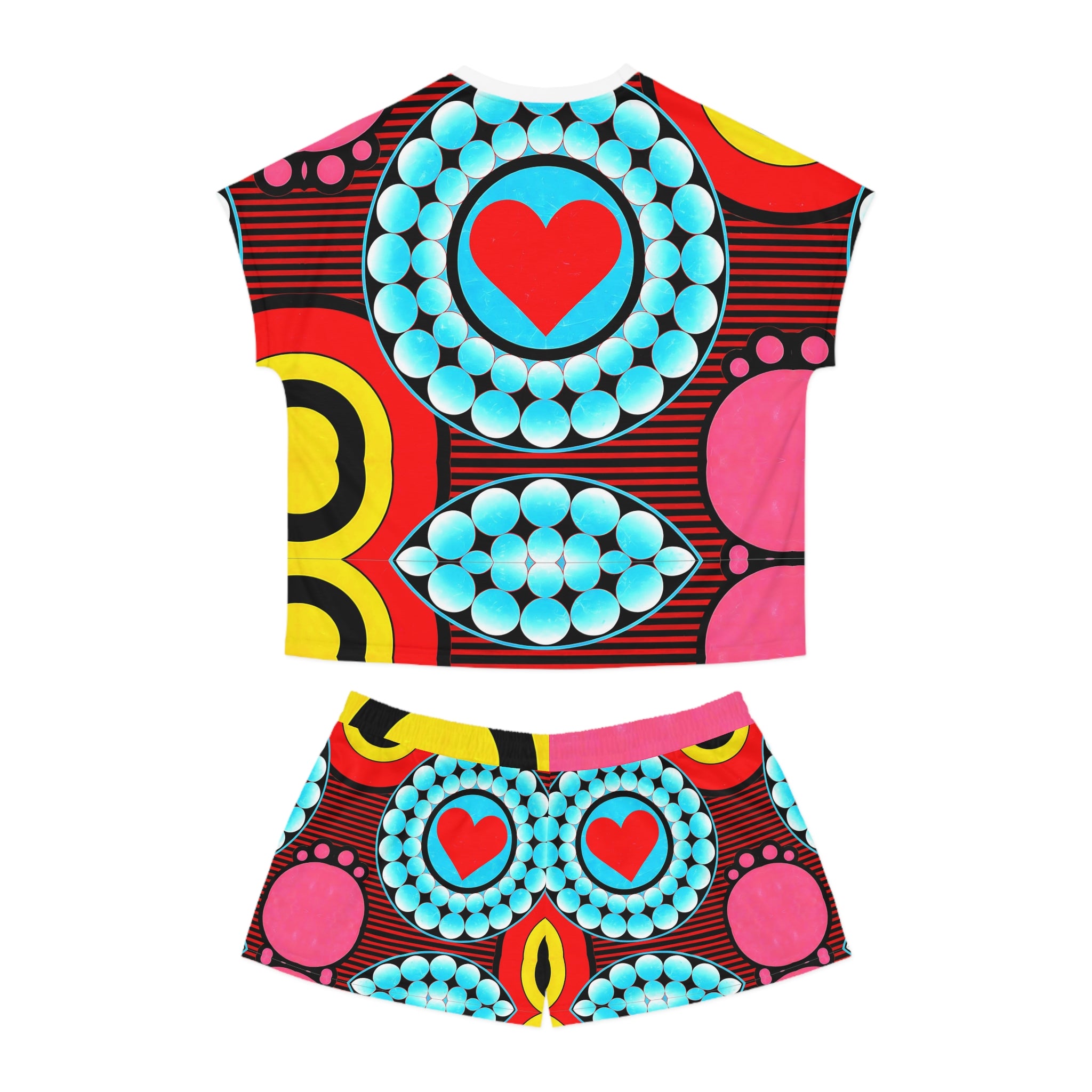 Colorful Heart Print Women's Short Pajama Set - Comfortable and Fun Sleepwear - Angel Body